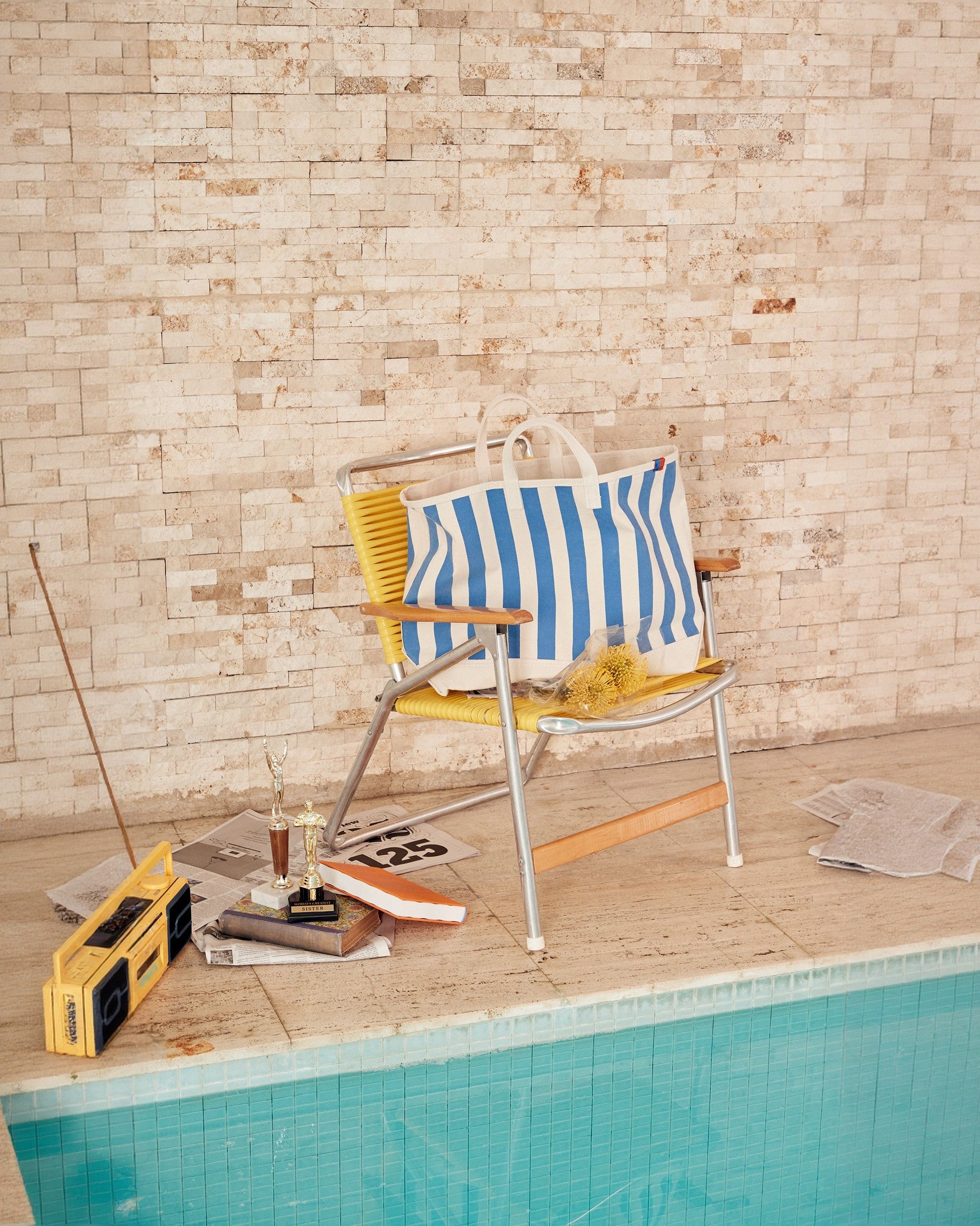 The All Over Striped Tote - Canvas/Royal Blue