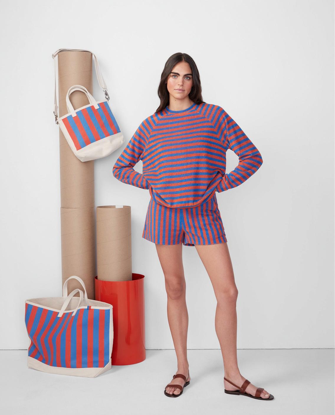 The All Over Striped Tote - Royal/Poppy