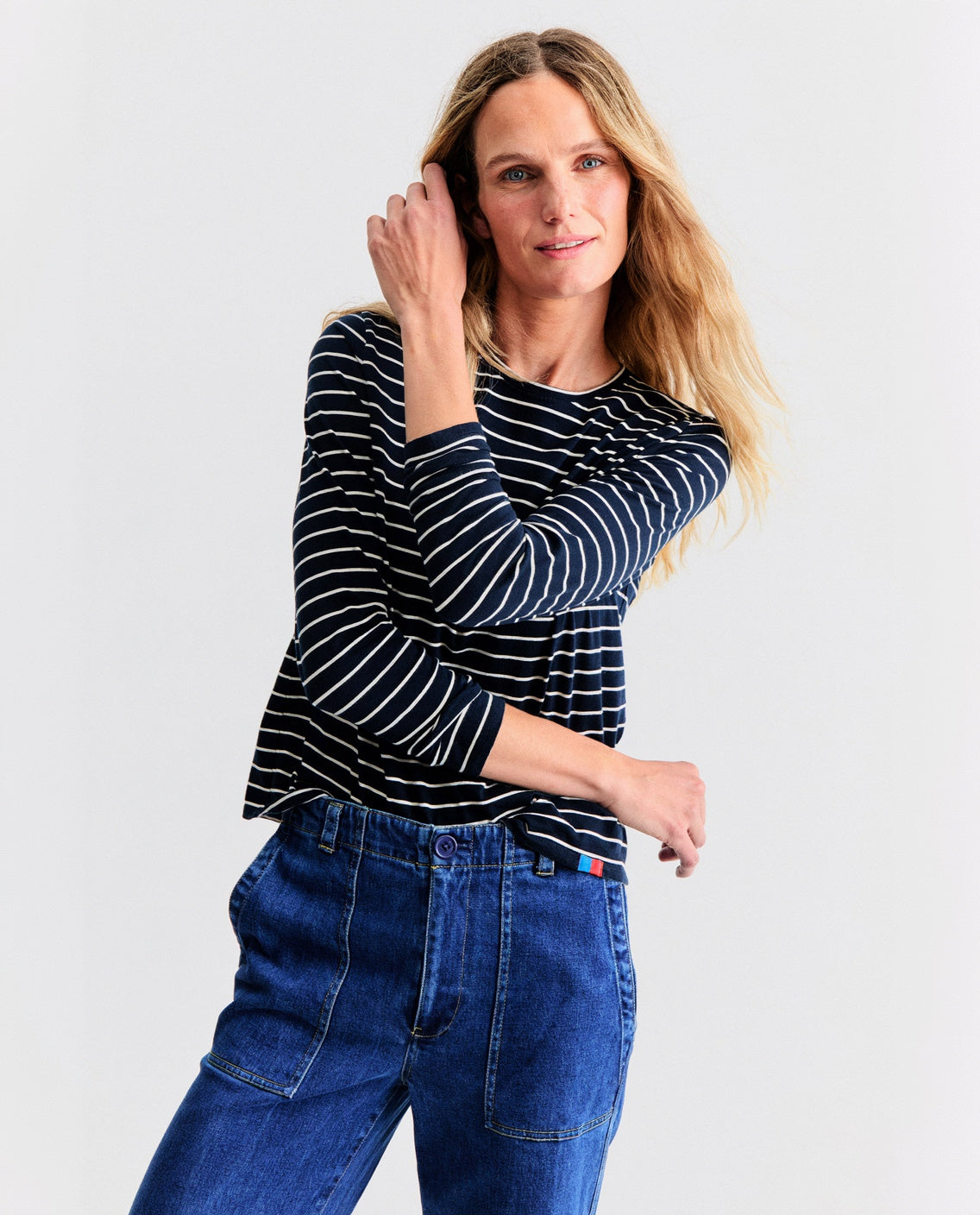 The Modern Long - Navy/Cream Pinstripe