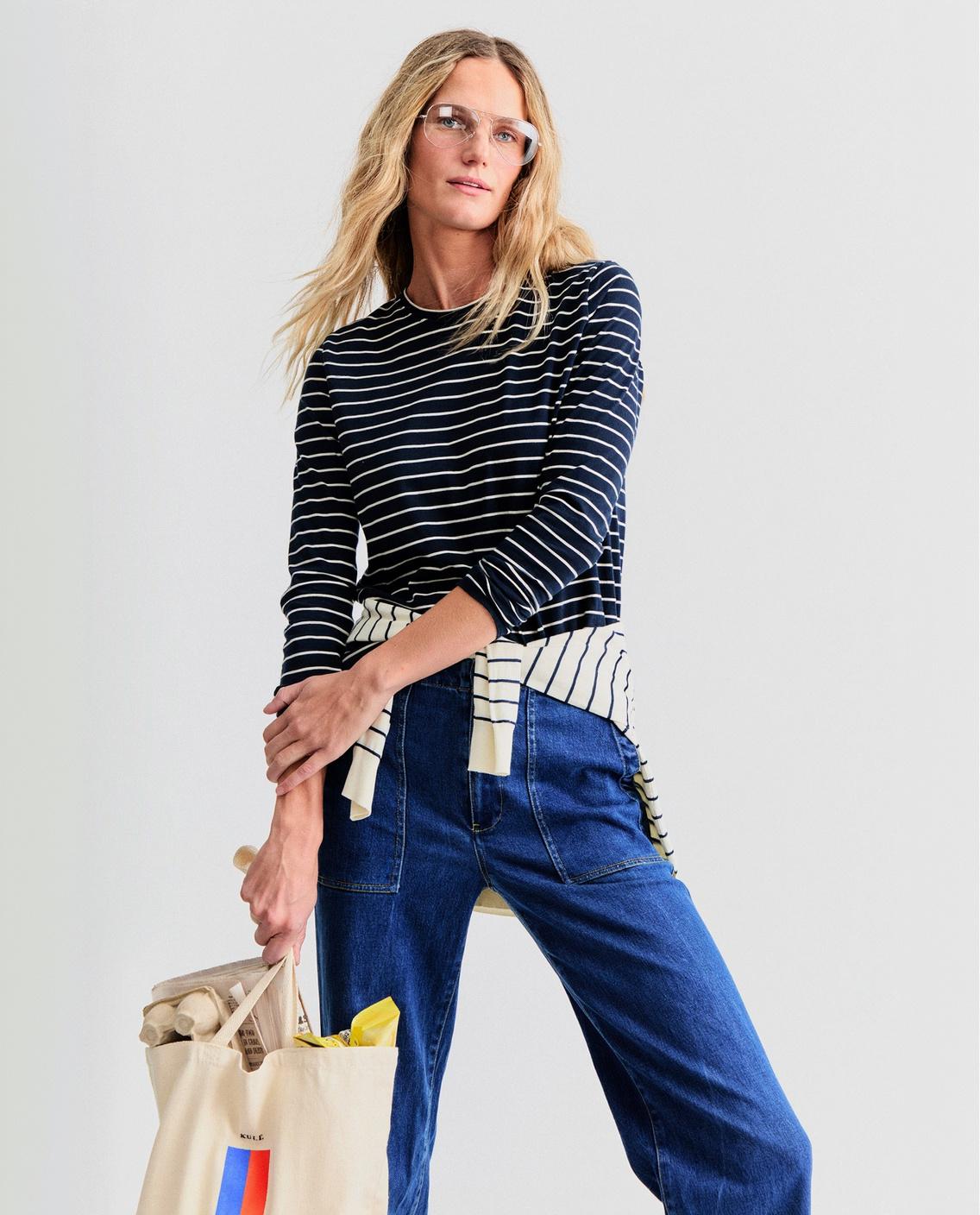 The Modern Long - Navy/Cream Pinstripe