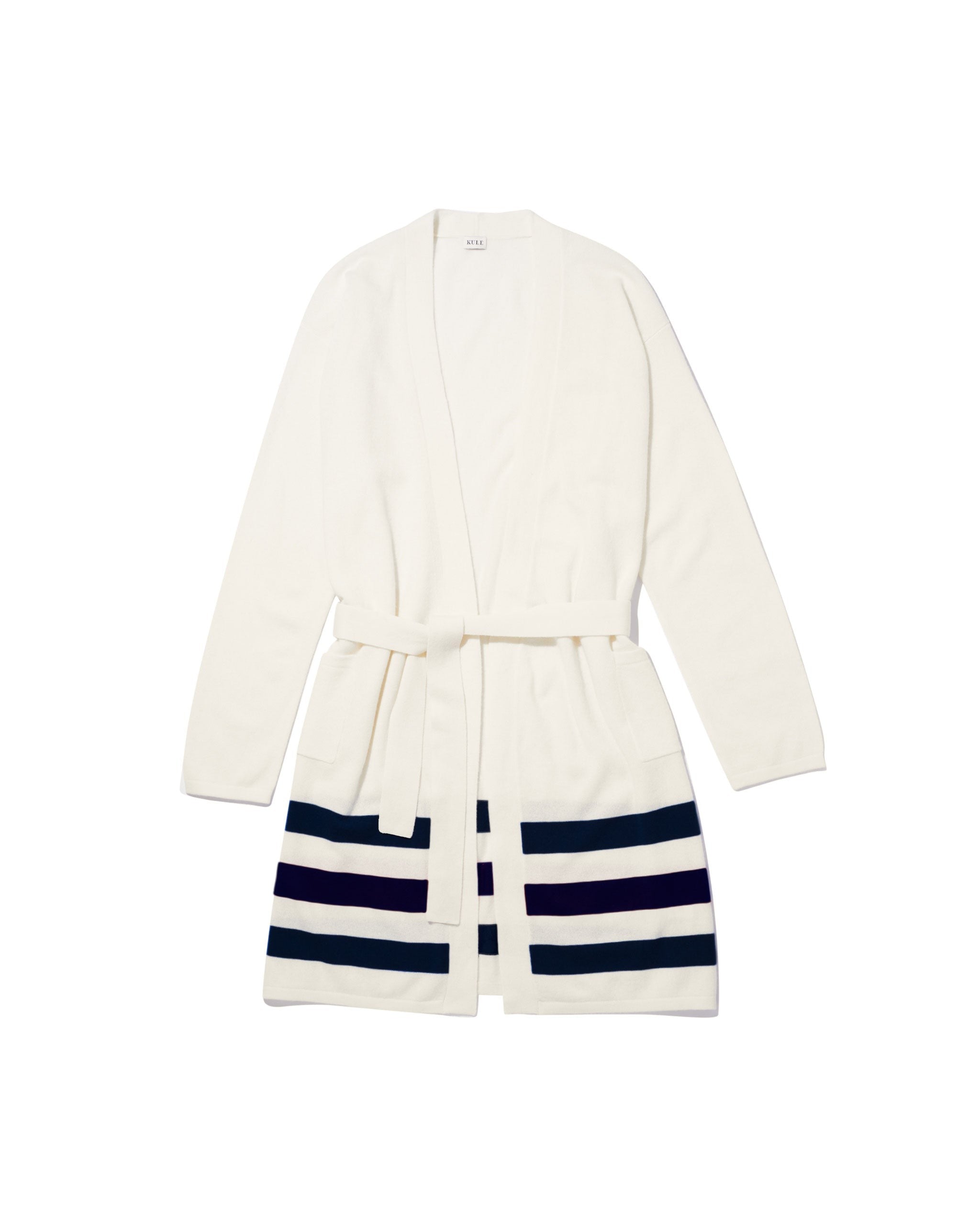 The Cashmere Blend Robe - Cream/Navy