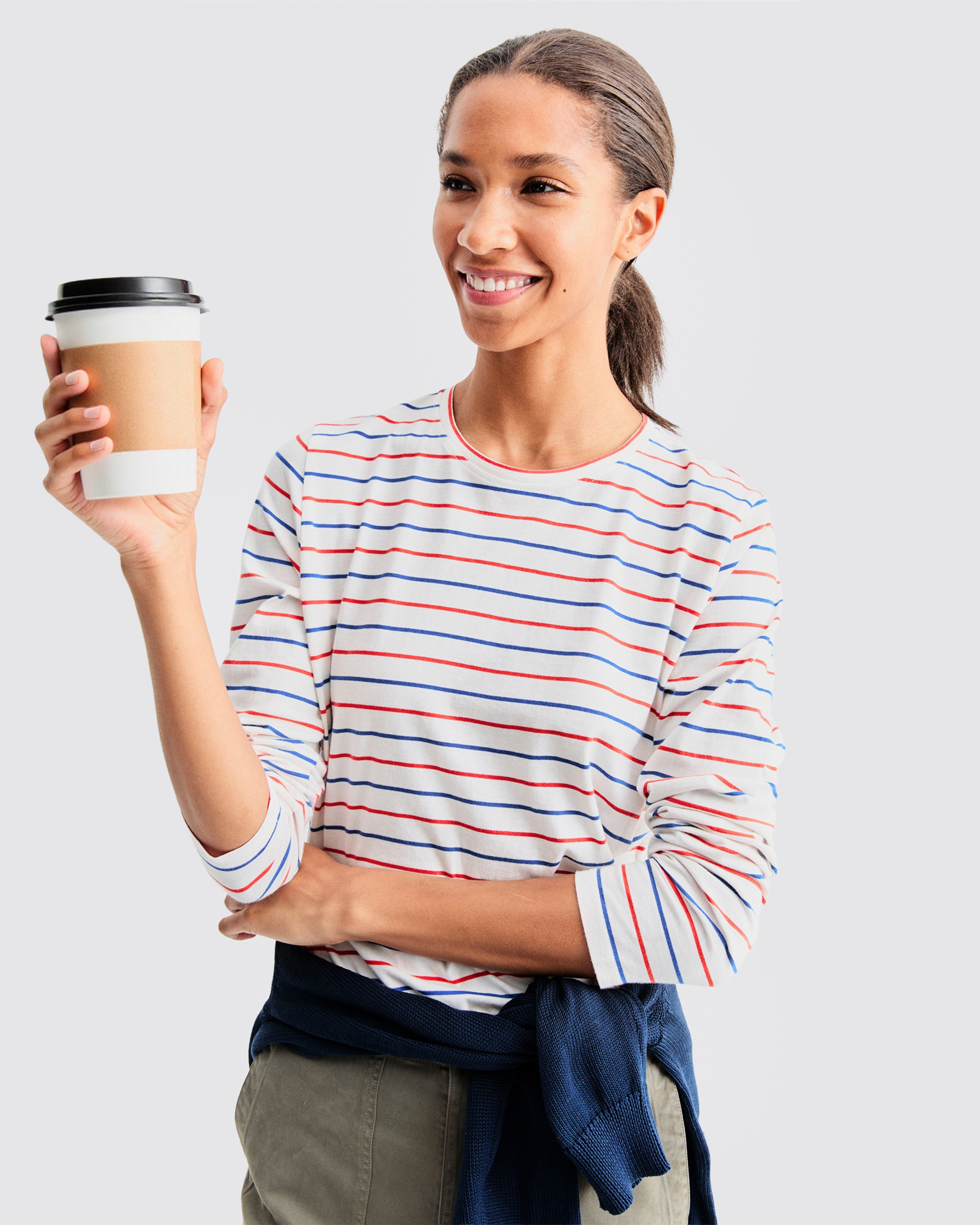 The Modern Long - White/Blue/Poppy Pinstripe