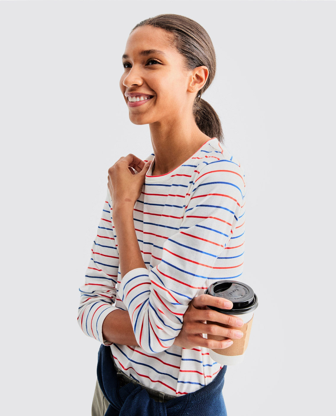 The Modern Long - White/Blue/Poppy Pinstripe