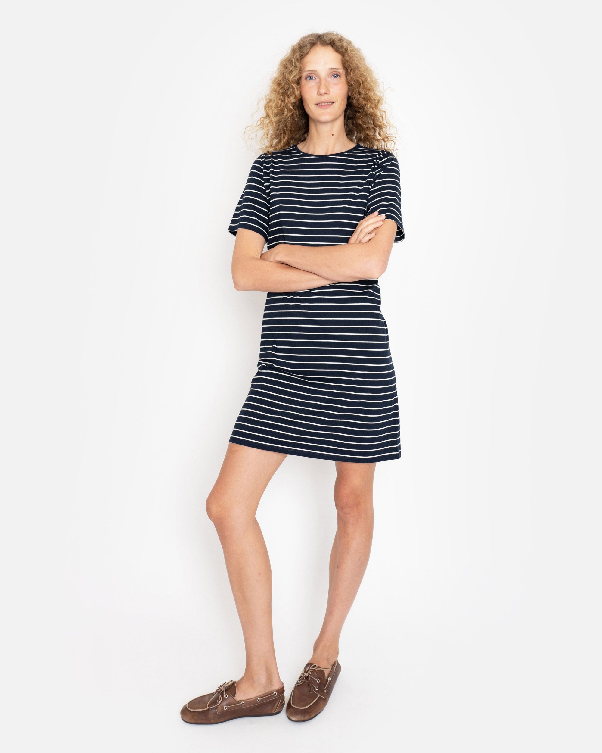 navy blue striped t shirt dress Women's Side Tie T-Shirt Dress White/Navy Stripe, Size XXS