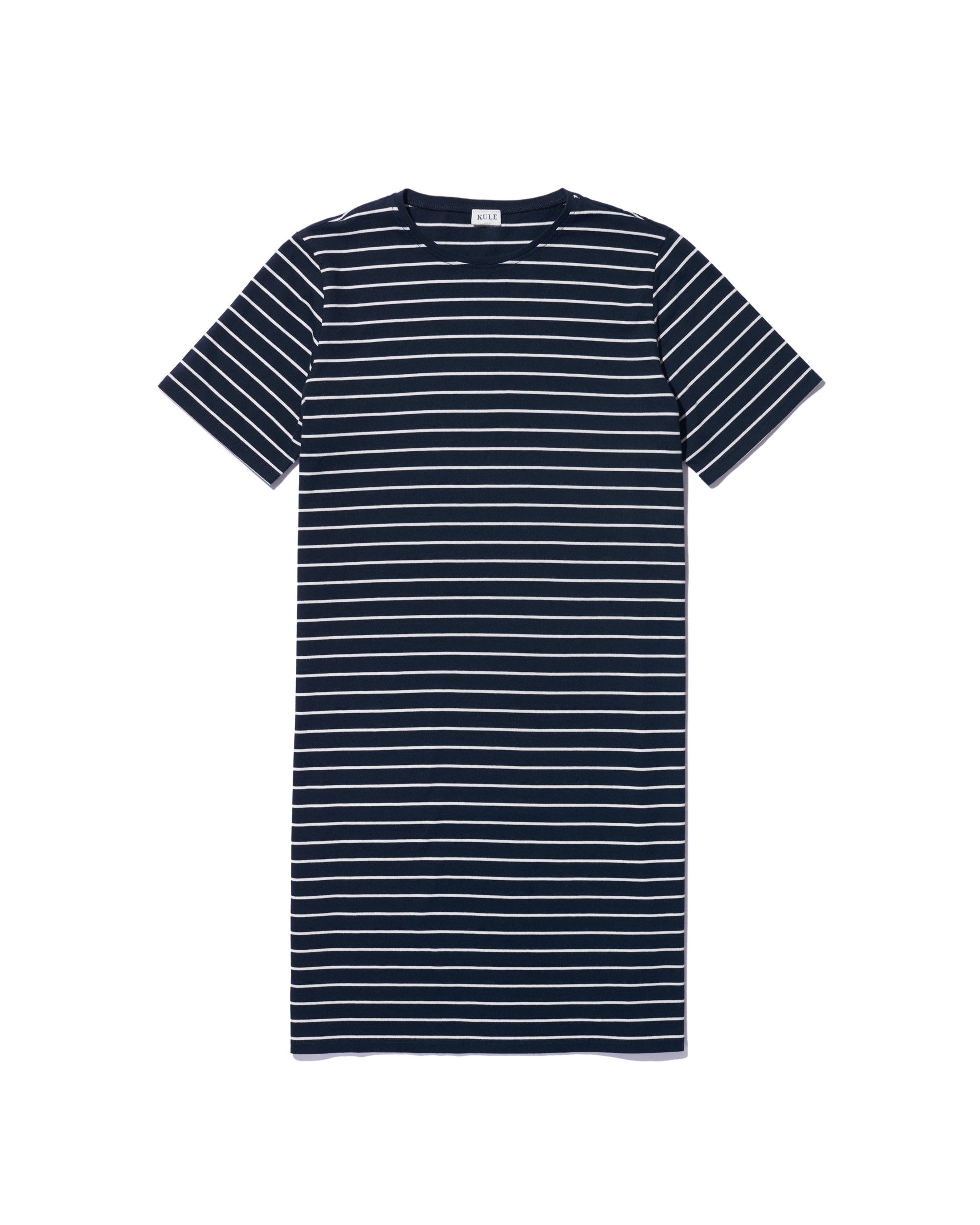 The Tee Dress - Navy/Cream Pinstripe