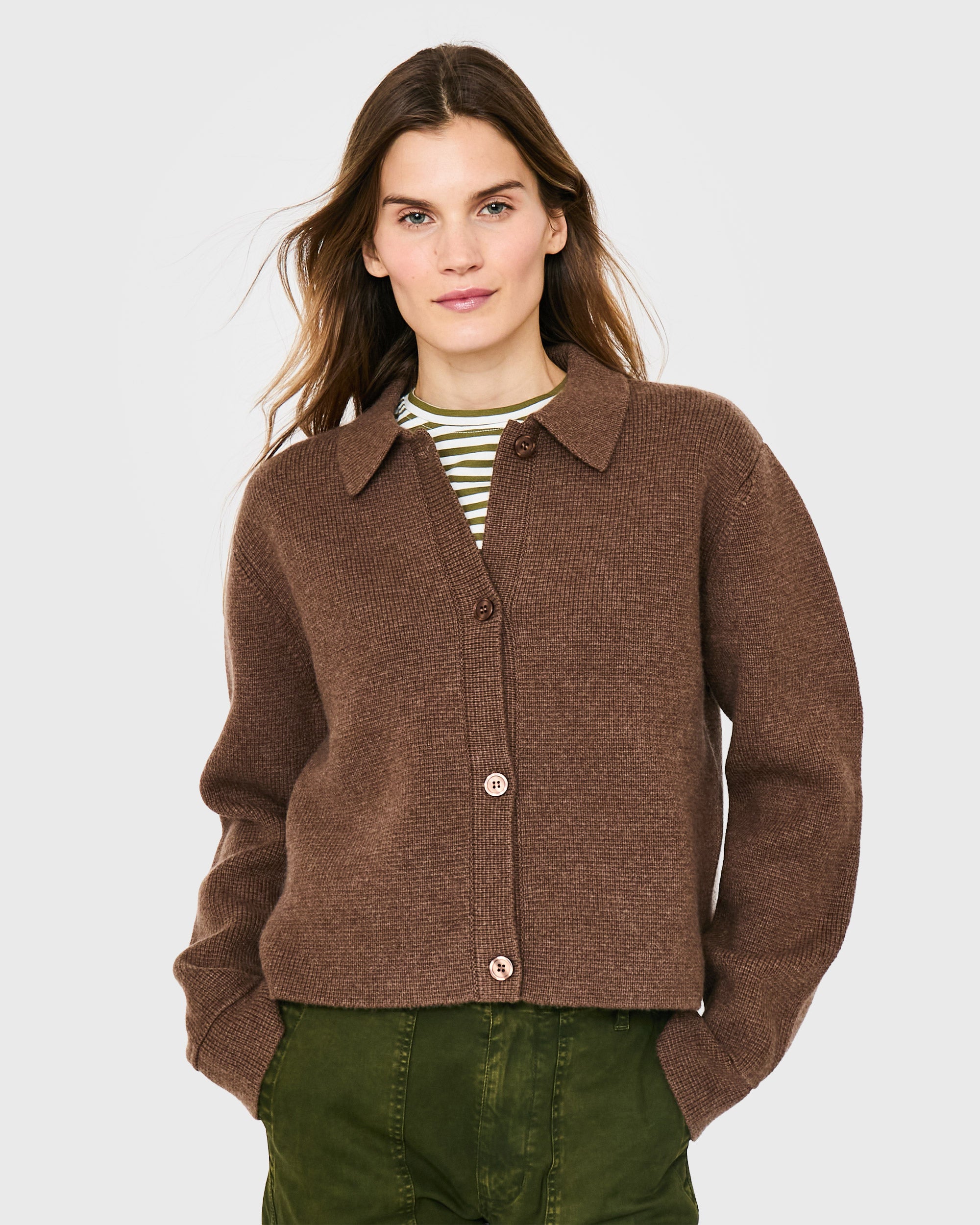 トップス moose's Rich cardigan brown moose's ニットカーディガンRich cardigan brown