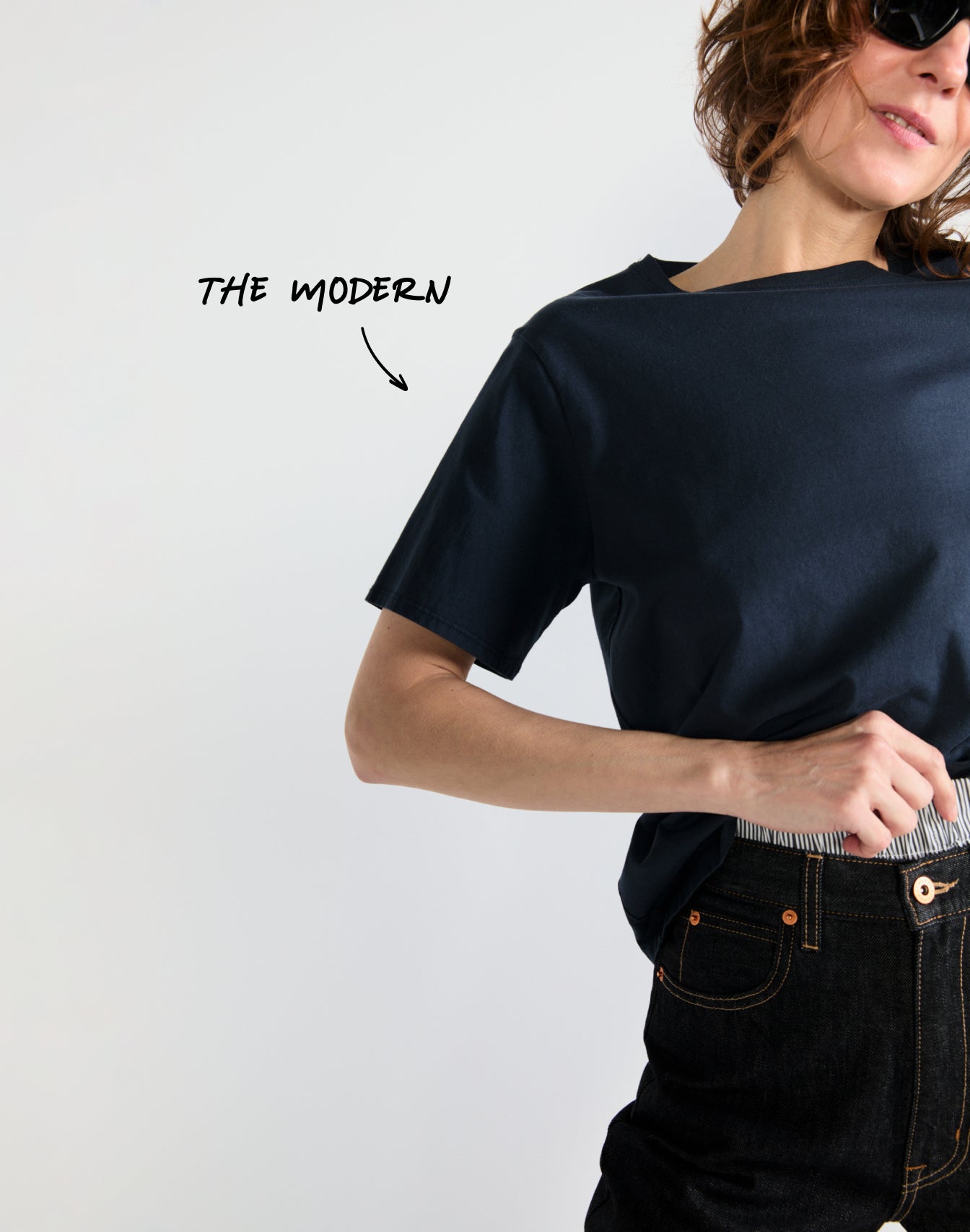 Model wearing The Modern - Navy