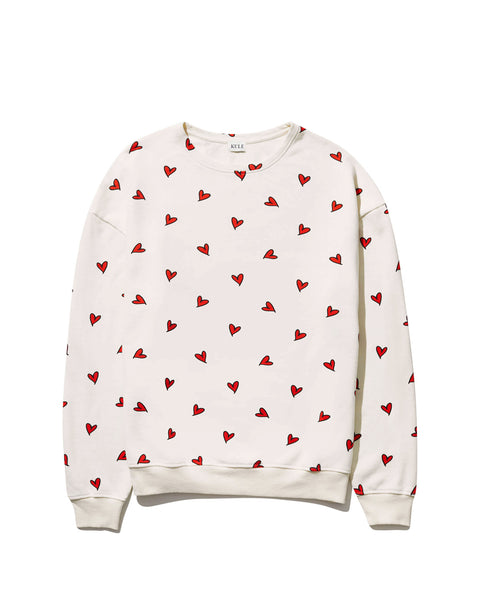 The Oversized All Over Heart Sweatshirt - Cream/Red
