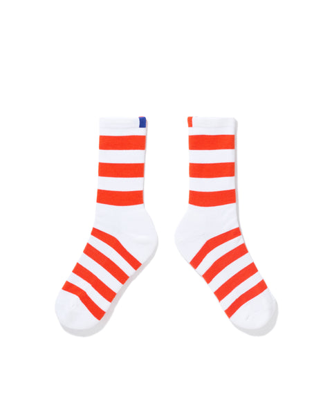 The Women's Striped Sock - White/Poppy