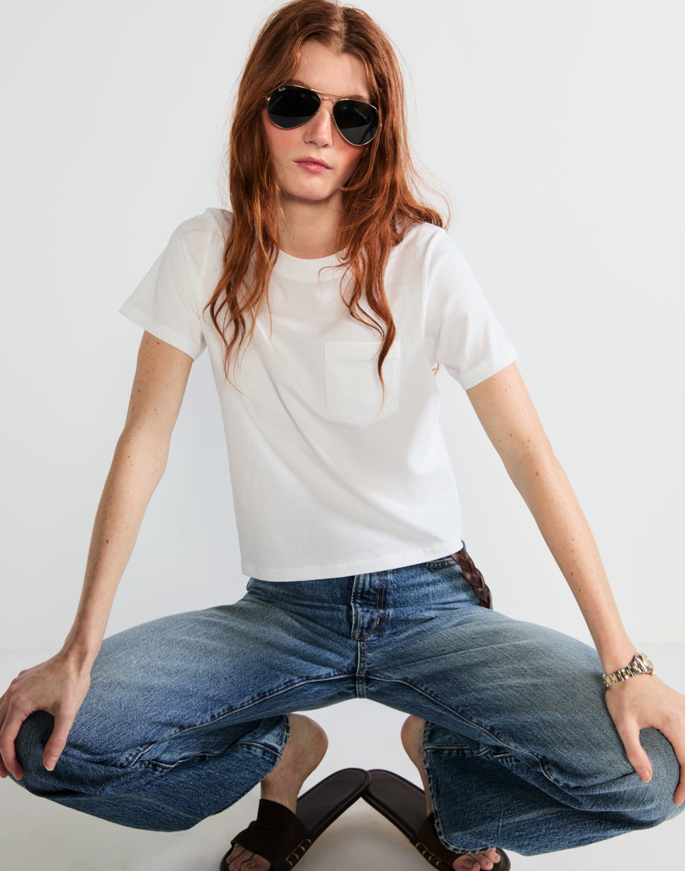 Model wearing The Wynn Baby Tee - White