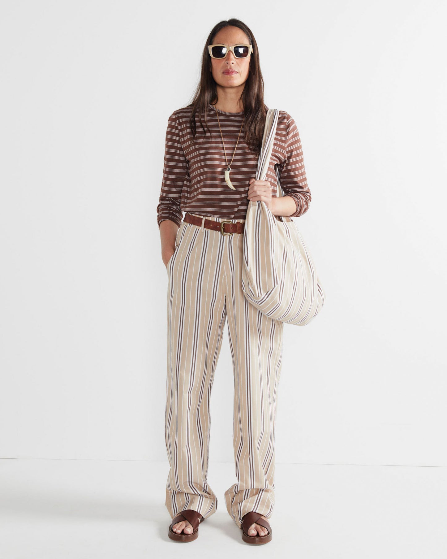 The Modern Long - Brown/White Mixed Stripe