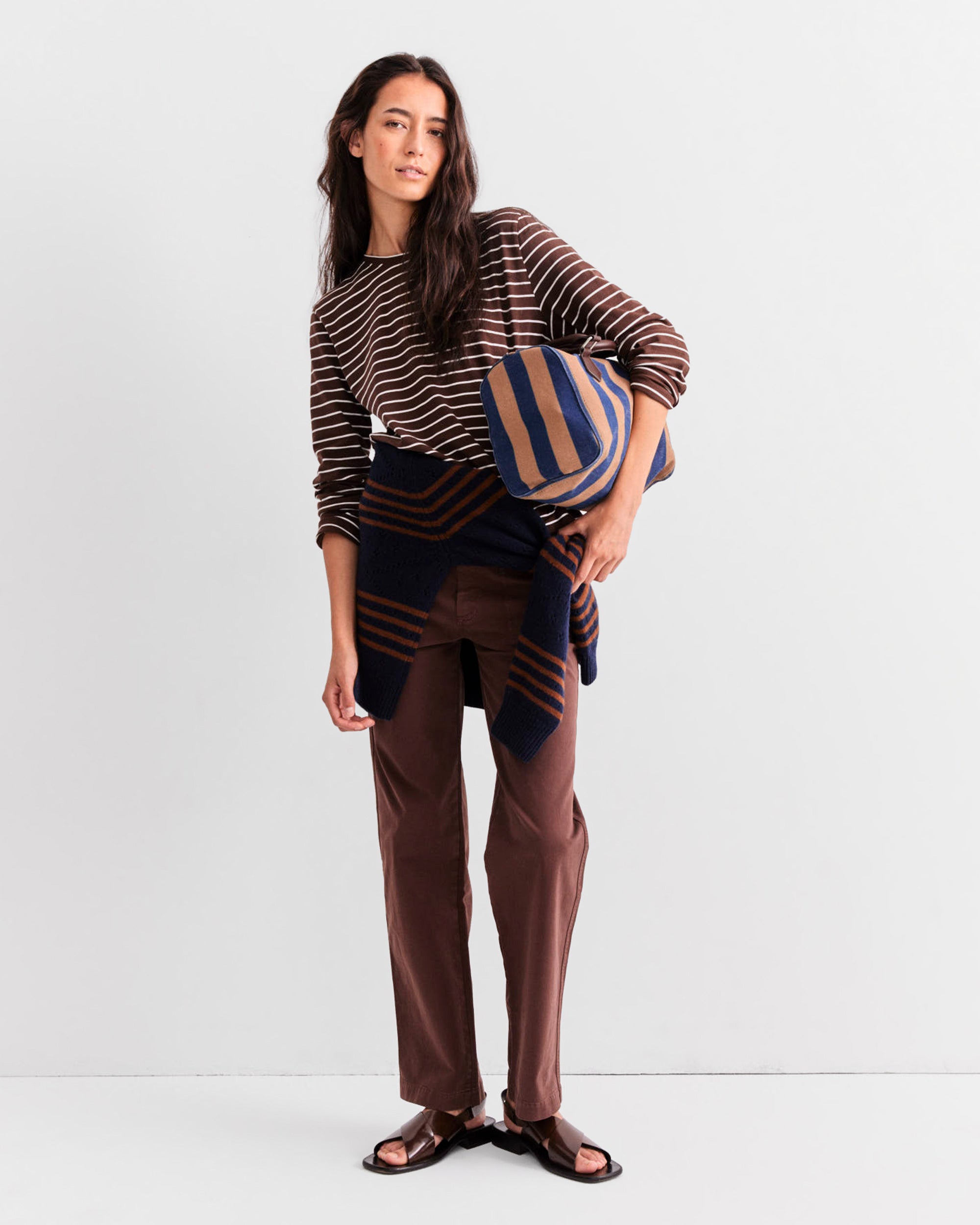 The Modern Long - Coffee/Cream Pinstripe