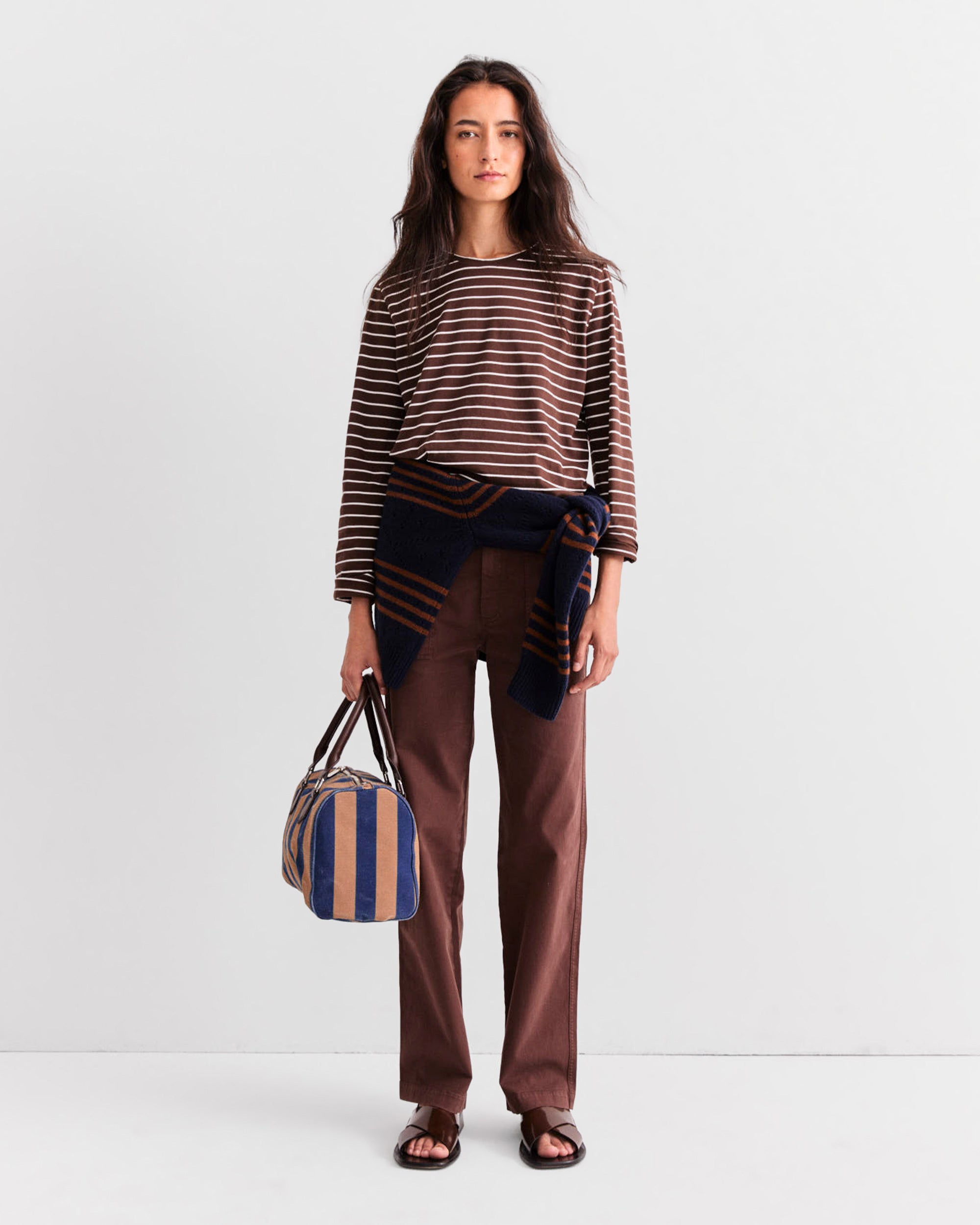 The Modern Long - Coffee/Cream Pinstripe