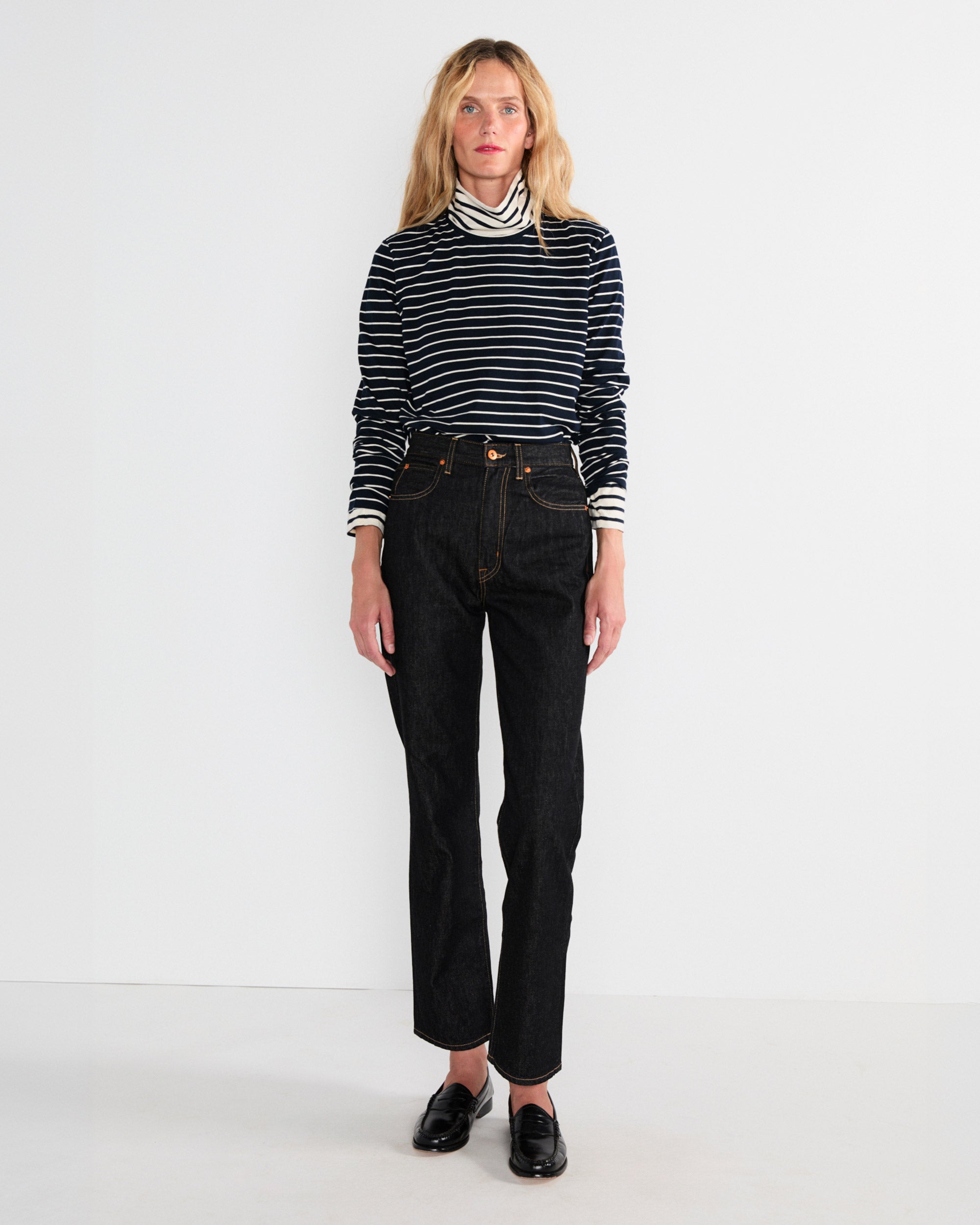 The Striped Modern Long - Navy/Cream Pinstripe