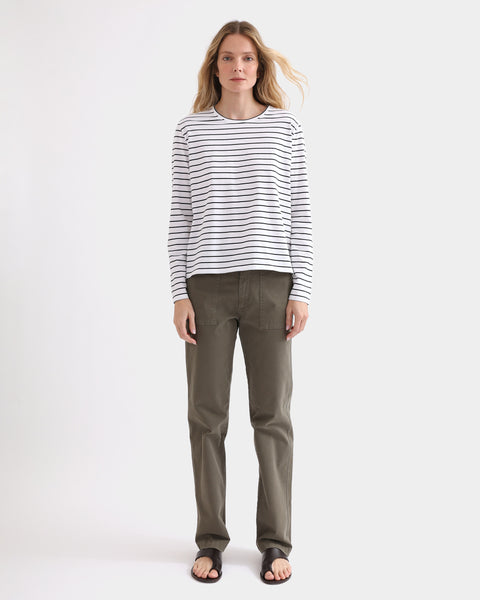 The Modern Long - White/Navy Pinstripe