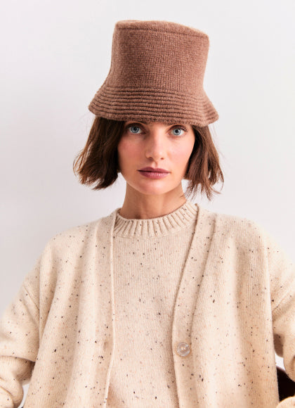 Model wearing The Jed - Coffee, The Cashmere Raffa - Oatmeal Donegal, and The Cashmere Tatum - Oatmeal Donegal