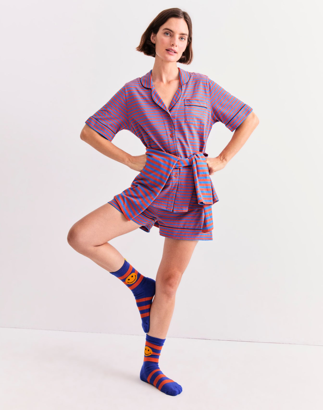Model wearing The Short PJ Set - Royal/Poppy
