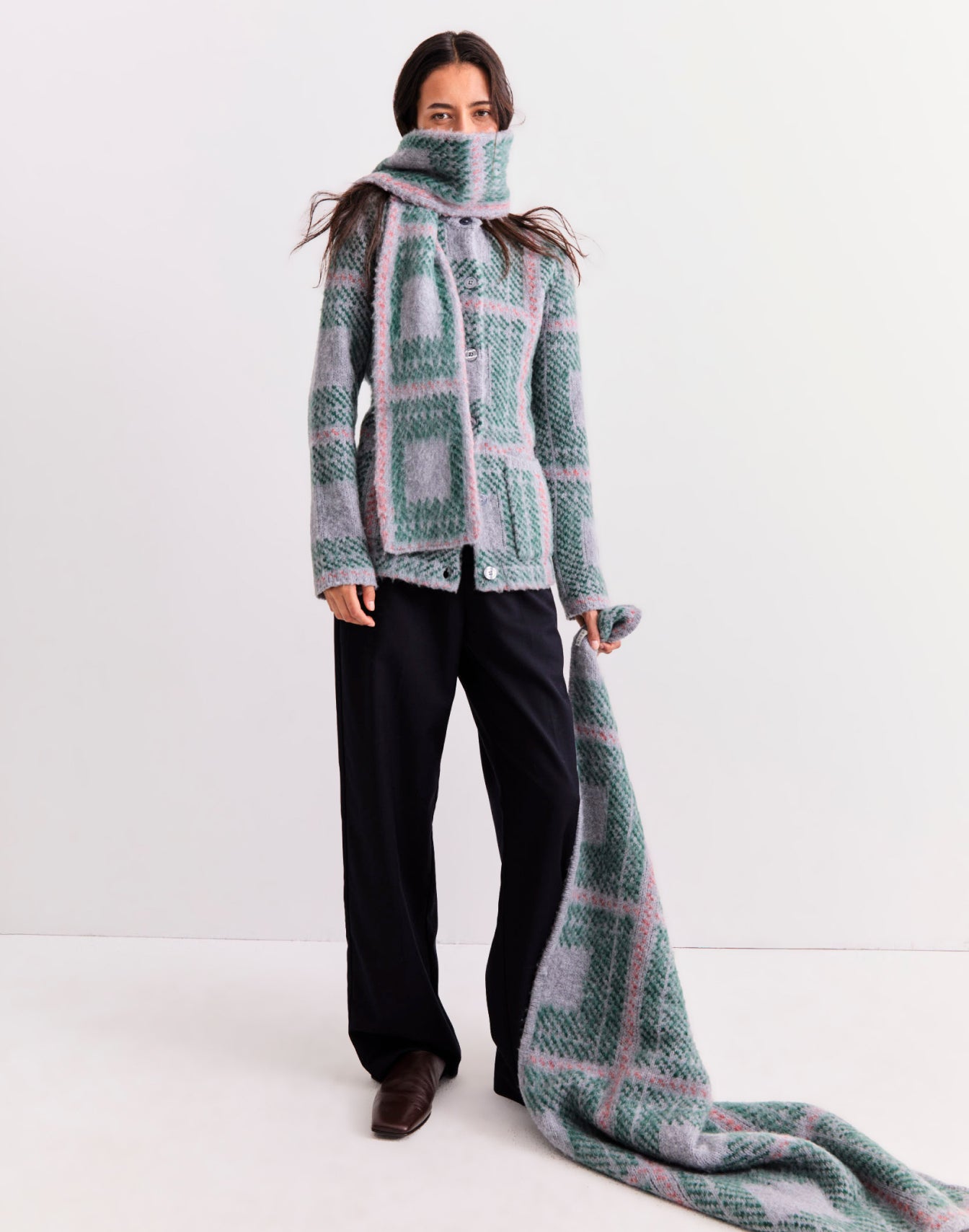 Model wearing The Egon - Grey Plaid and The Mayer - Grey Plaid