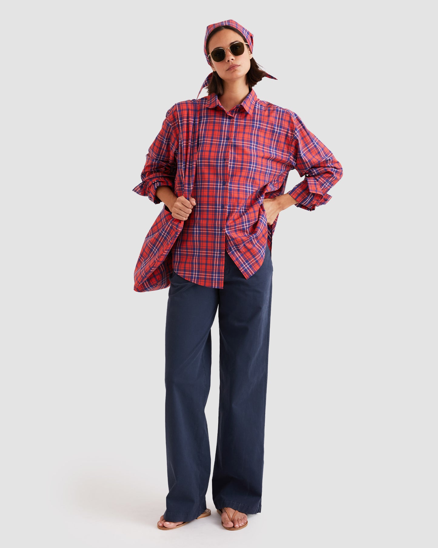 The Shellona - Poppy/Navy Plaid