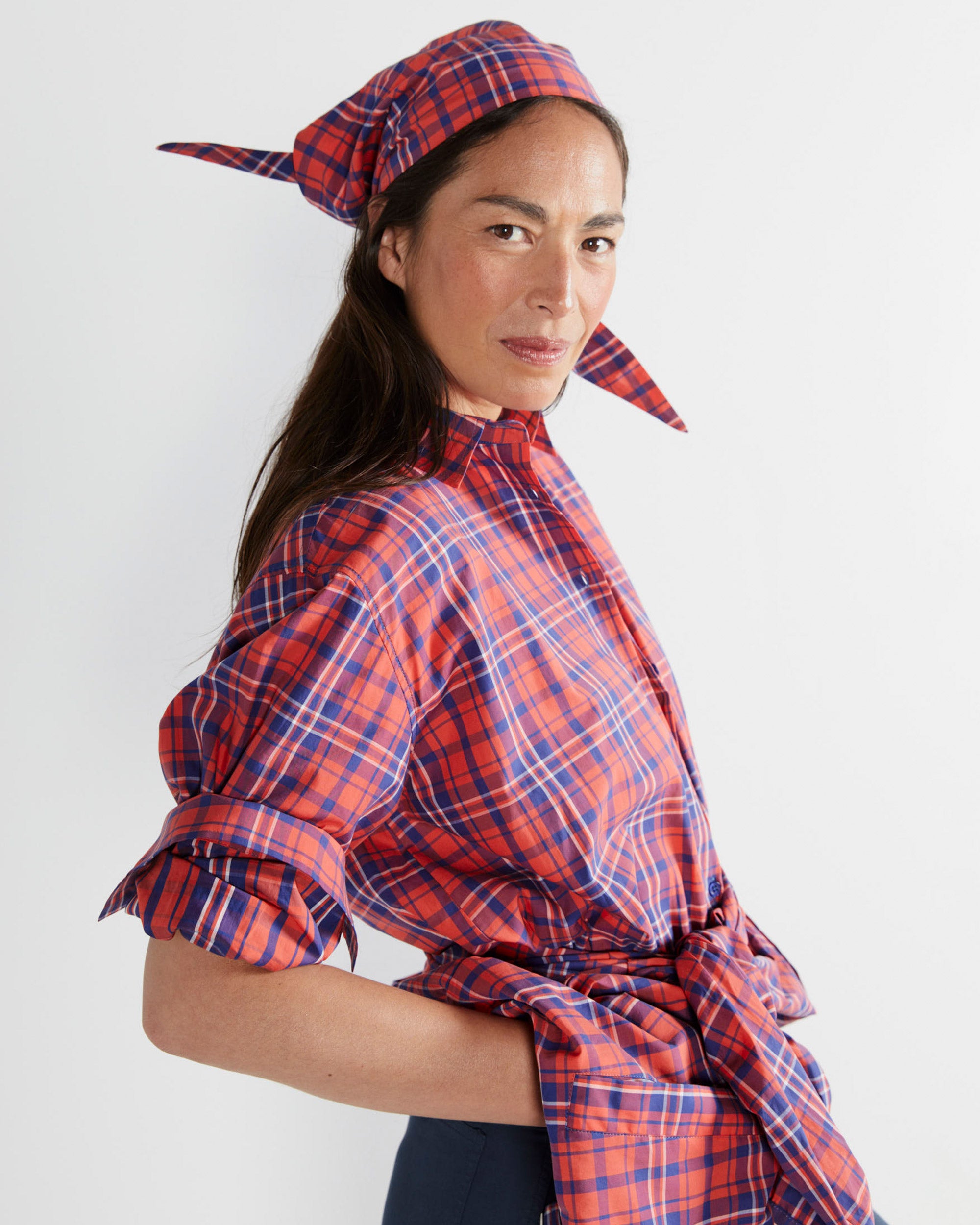 The Shellona - Poppy/Navy Plaid