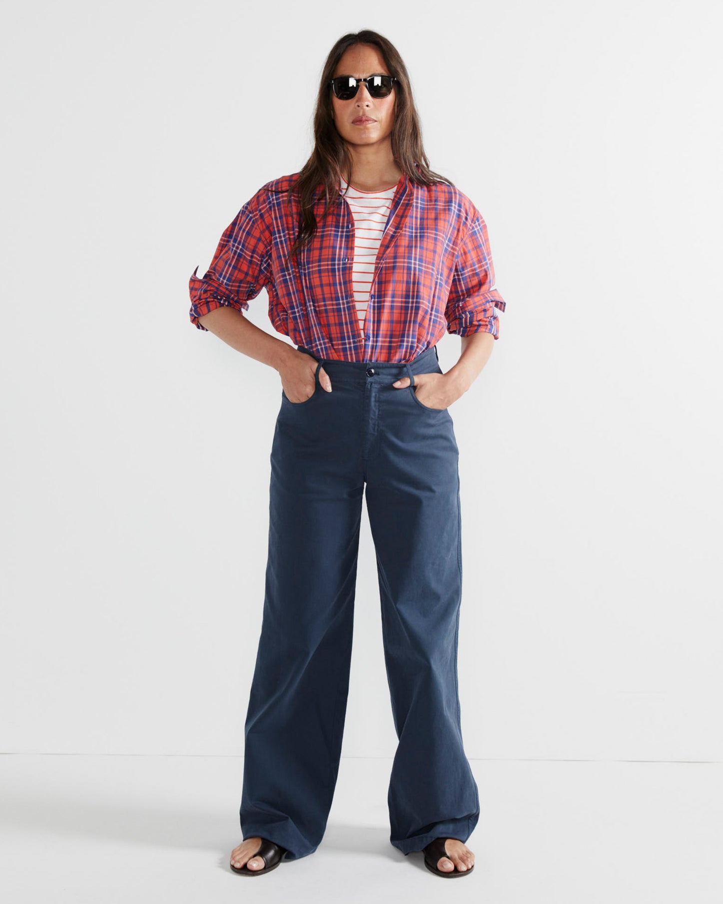The Shellona - Poppy/Navy Plaid