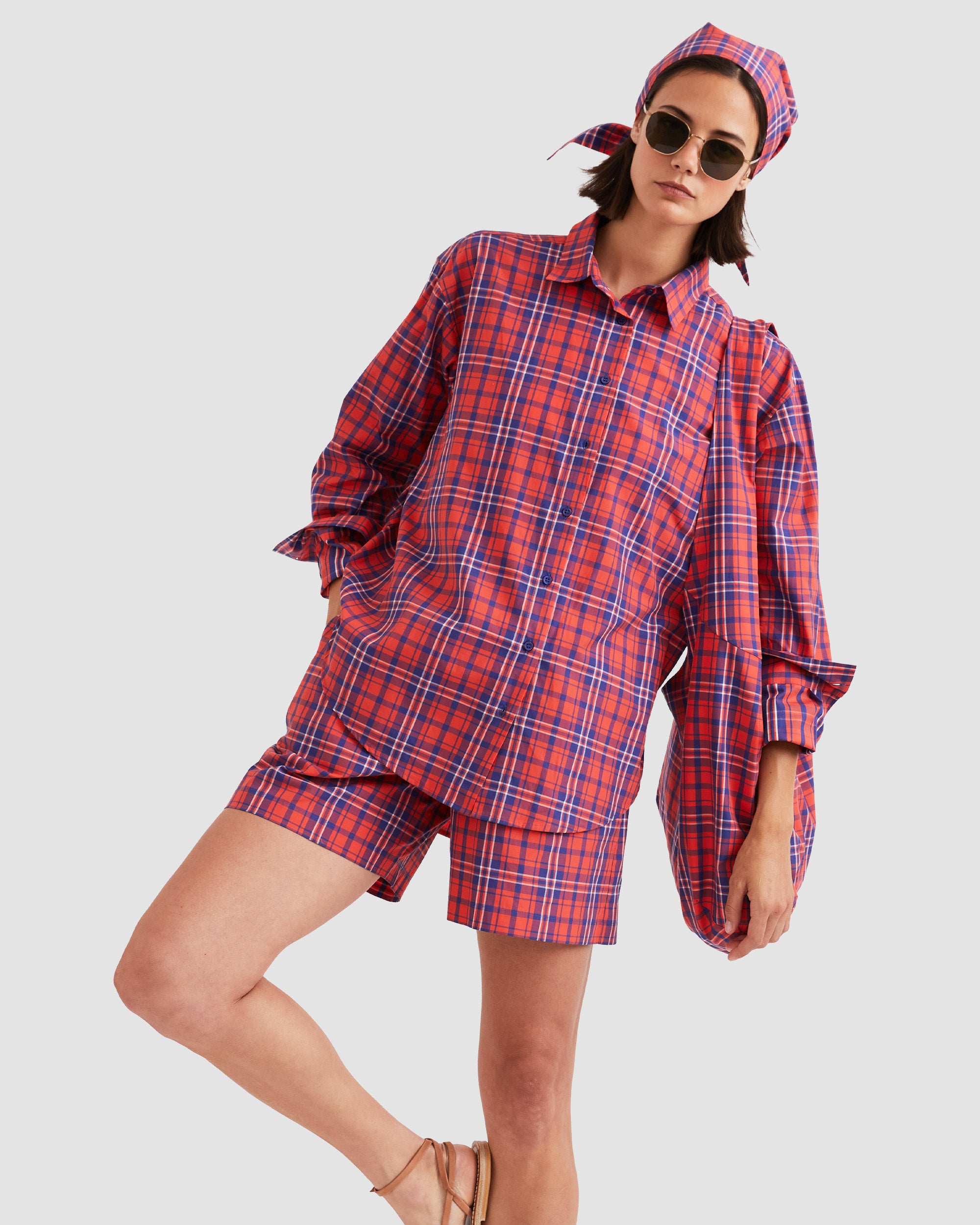 The Shellona - Poppy/Navy Plaid