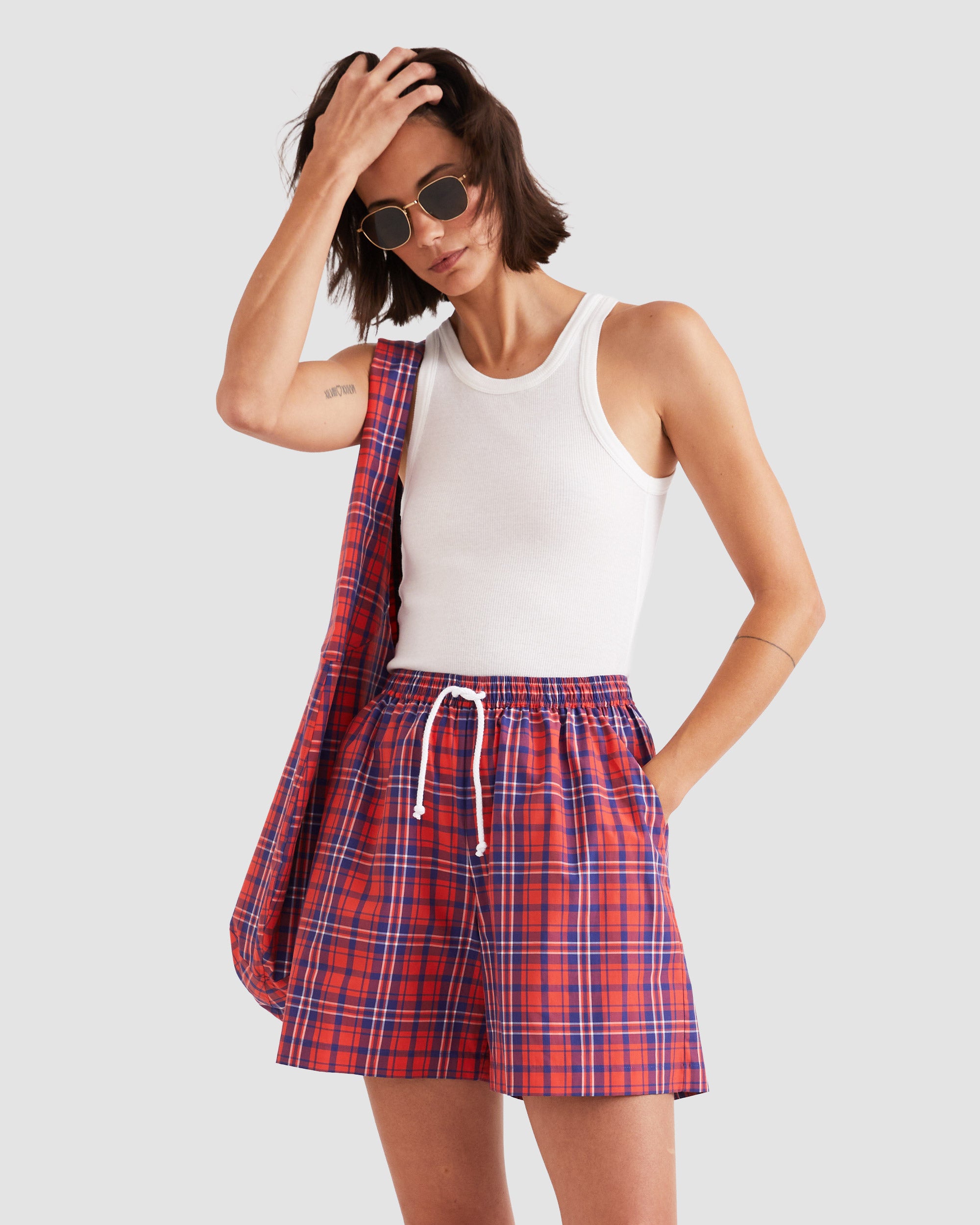 The Squid - Poppy/Navy Plaid