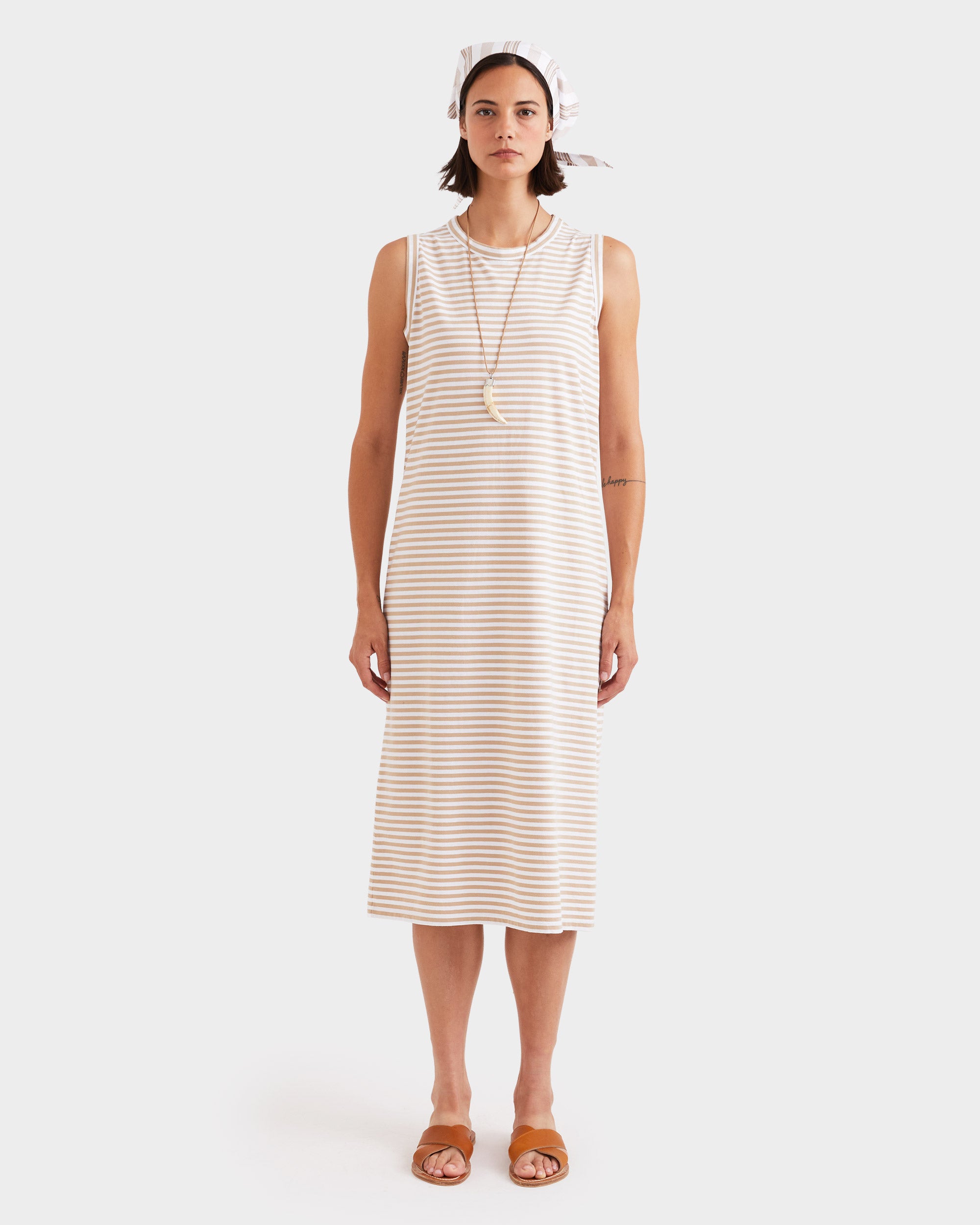 The Tank Dress - Khaki/White