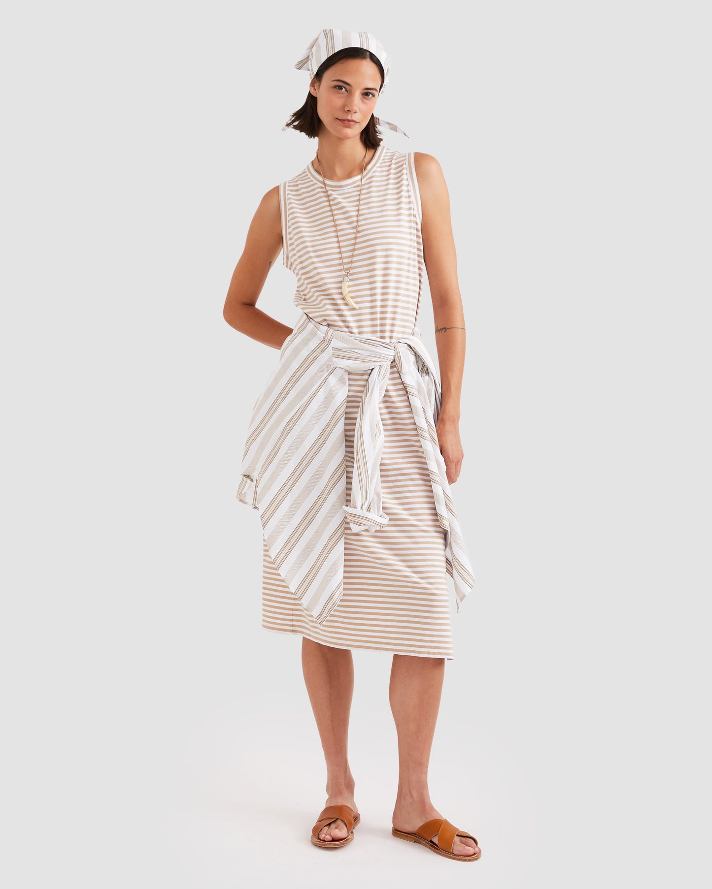 The Tank Dress - Khaki/White