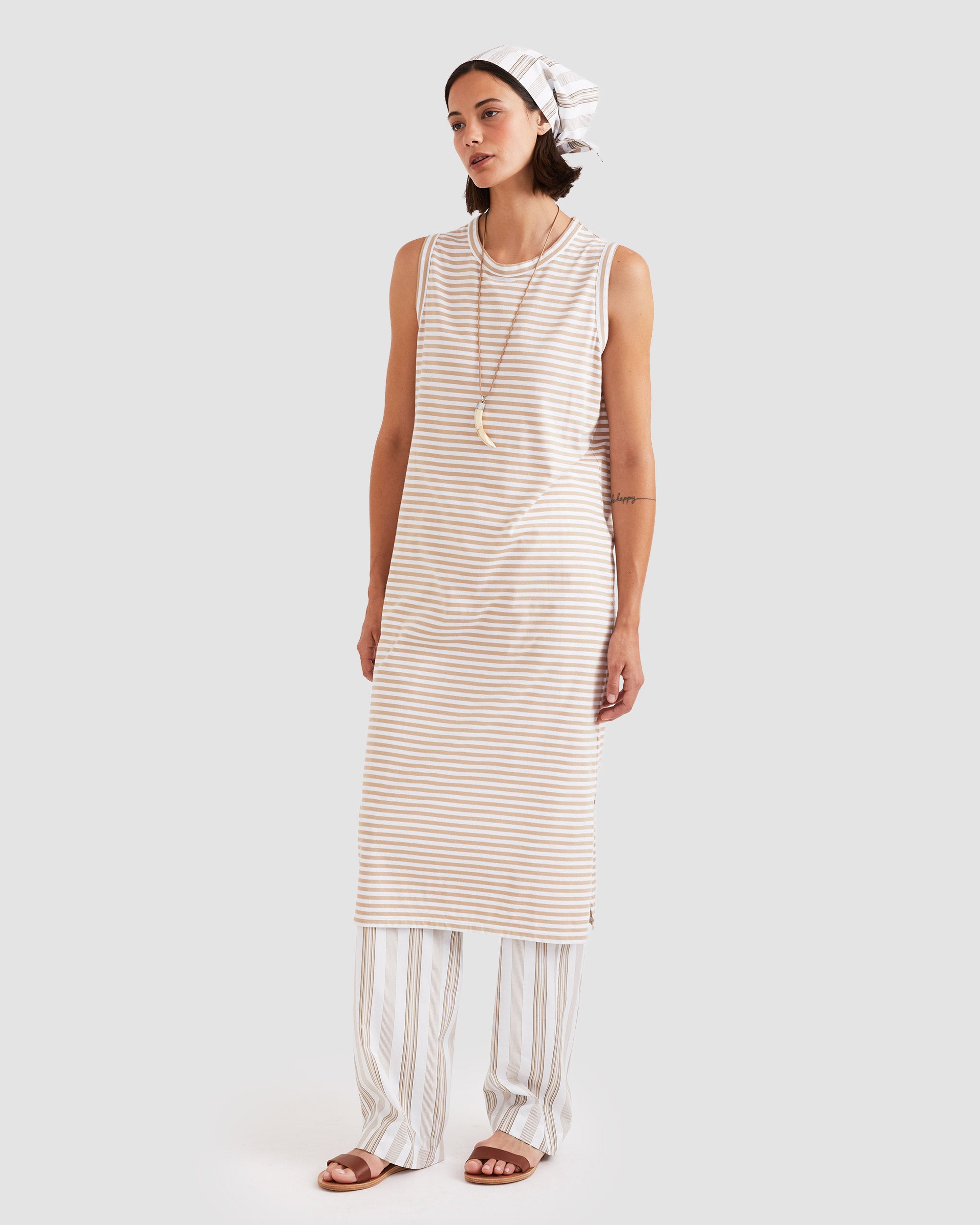 The Tank Dress - Khaki/White