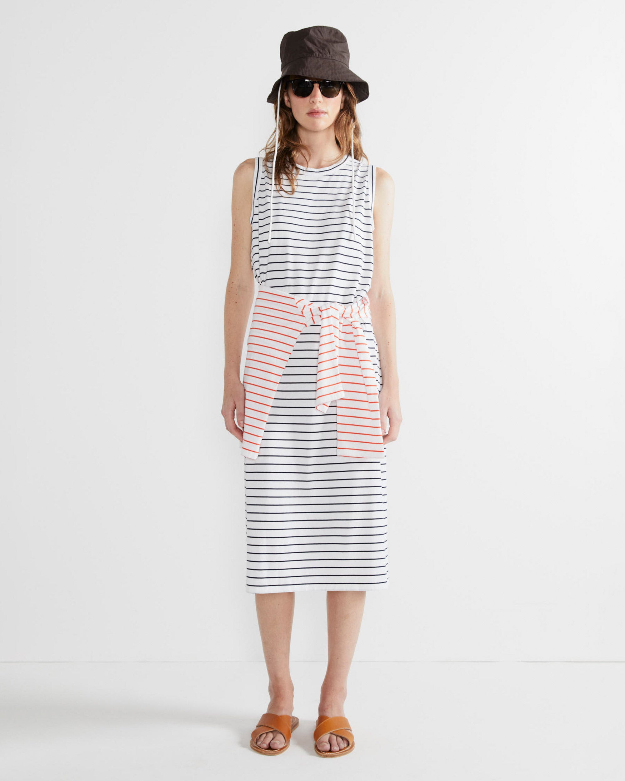 The Tank Dress - White/Navy Pinstripe