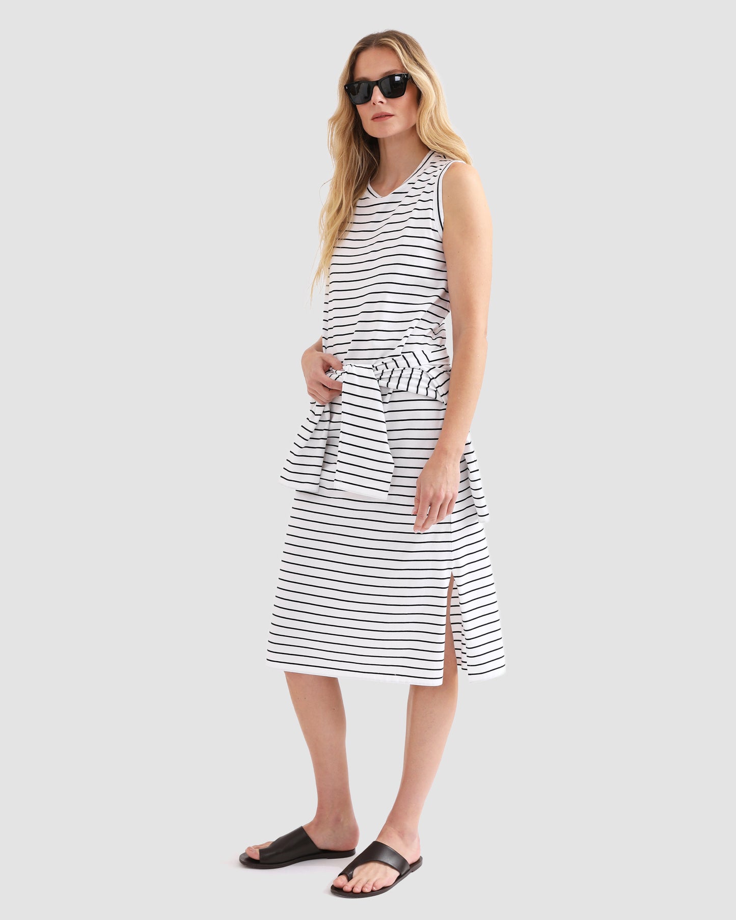 The Tank Dress - White/Navy Pinstripe