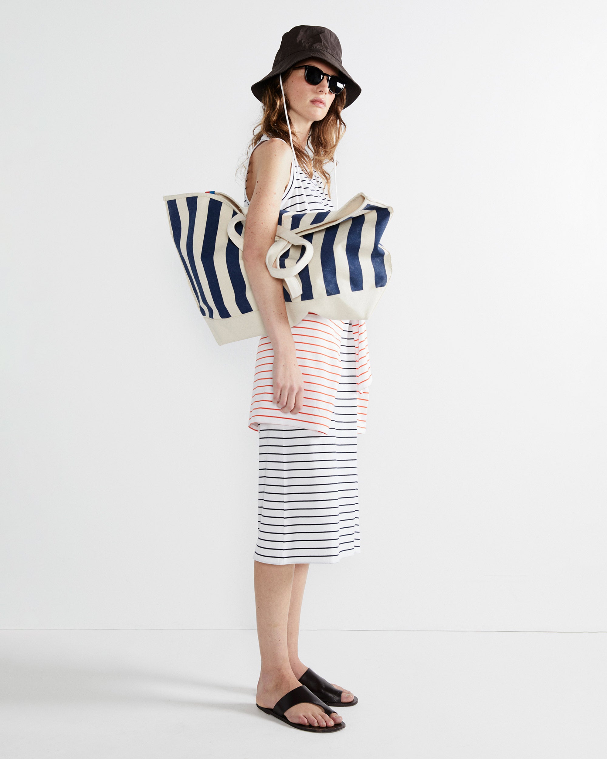 The Tank Dress - White/Navy Pinstripe