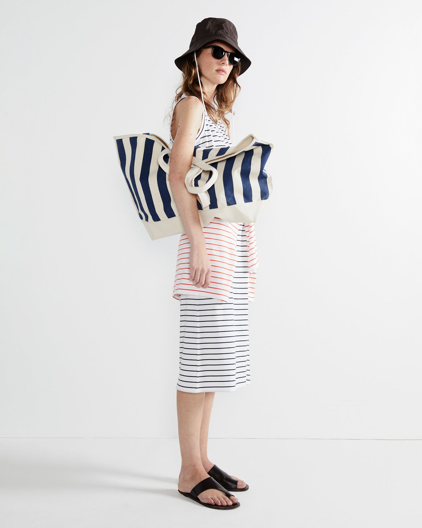 The Tank Dress - White/Navy Pinstripe