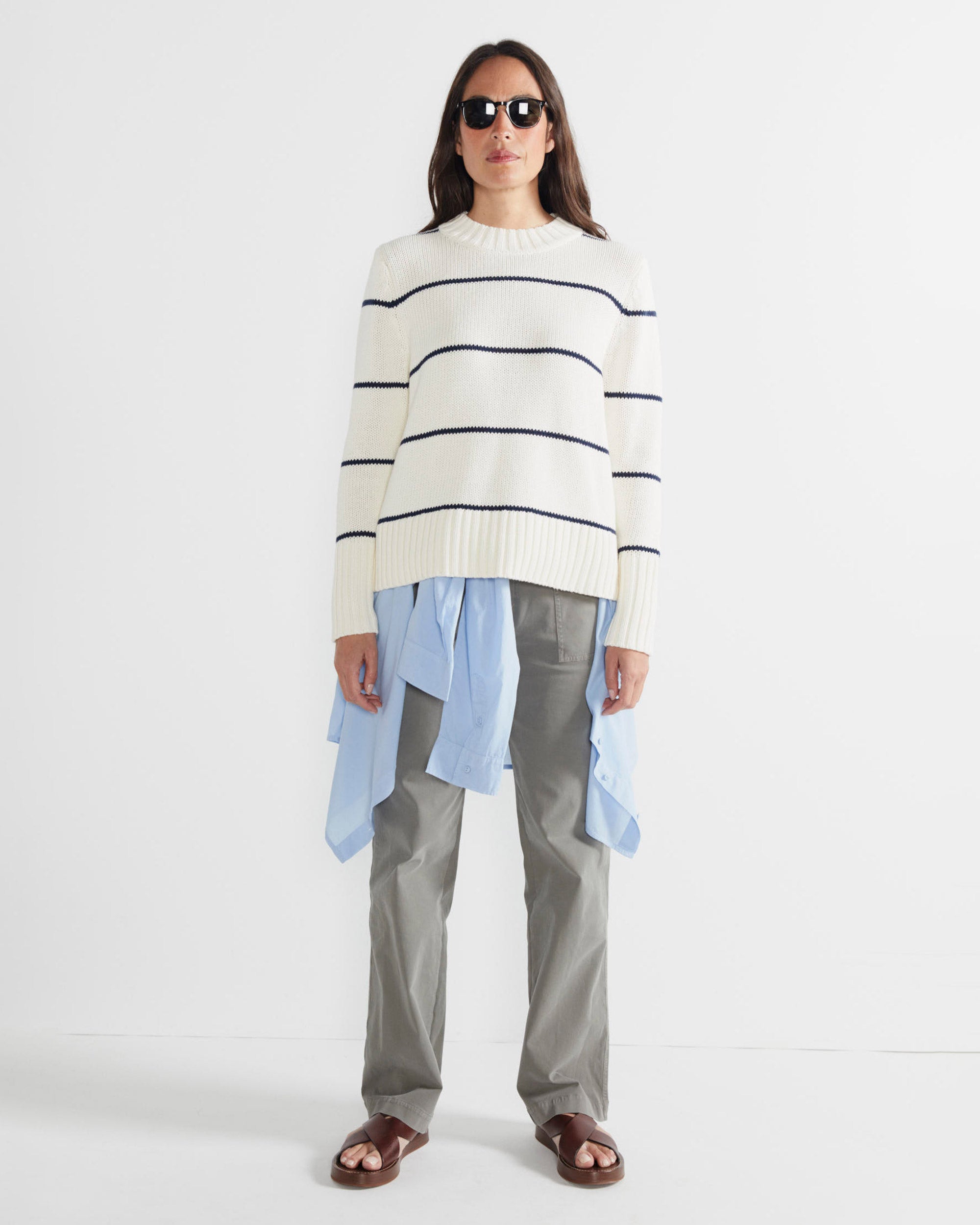 The Tatum - Cream/Navy Ministripe