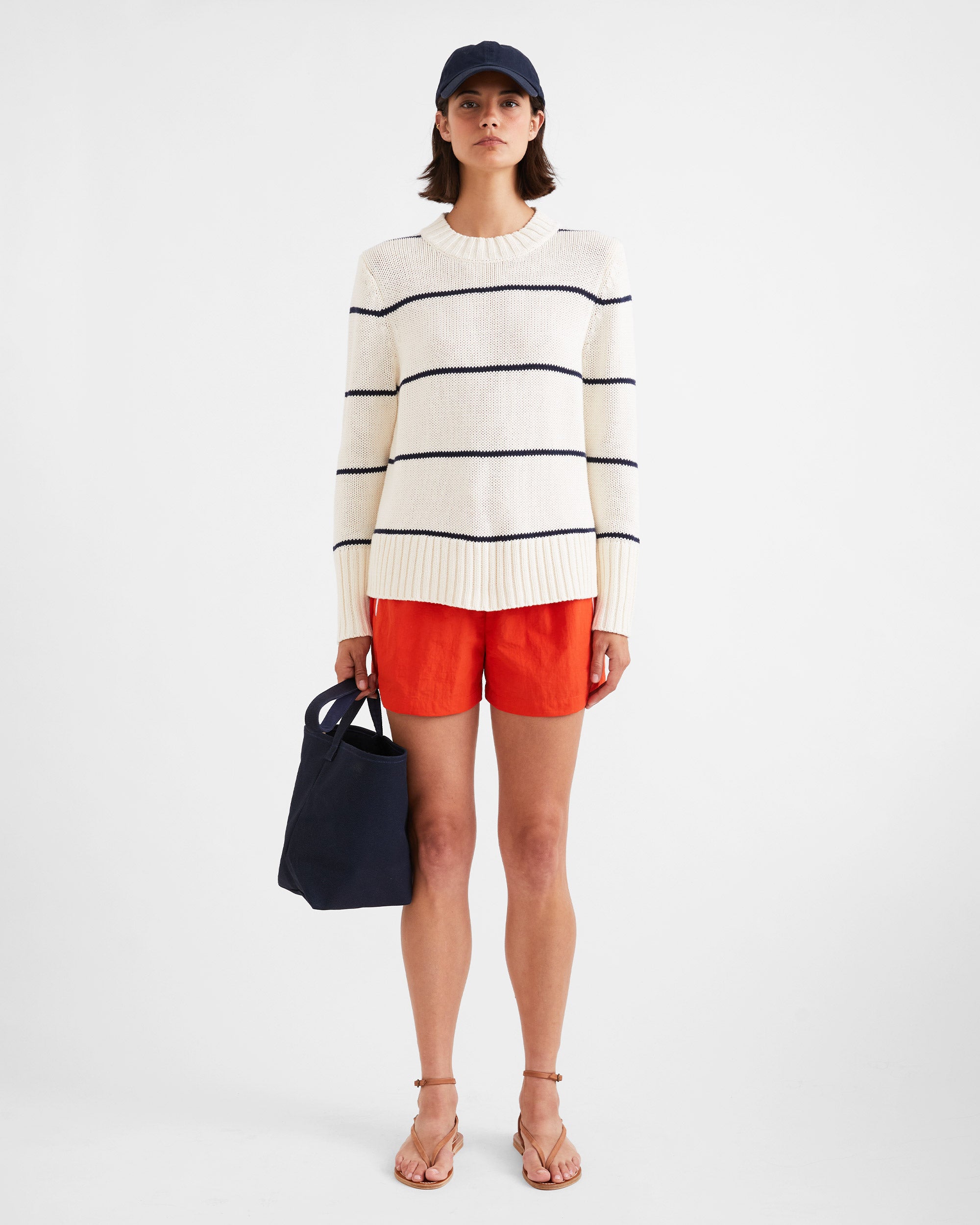 The Tatum - Cream/Navy Ministripe