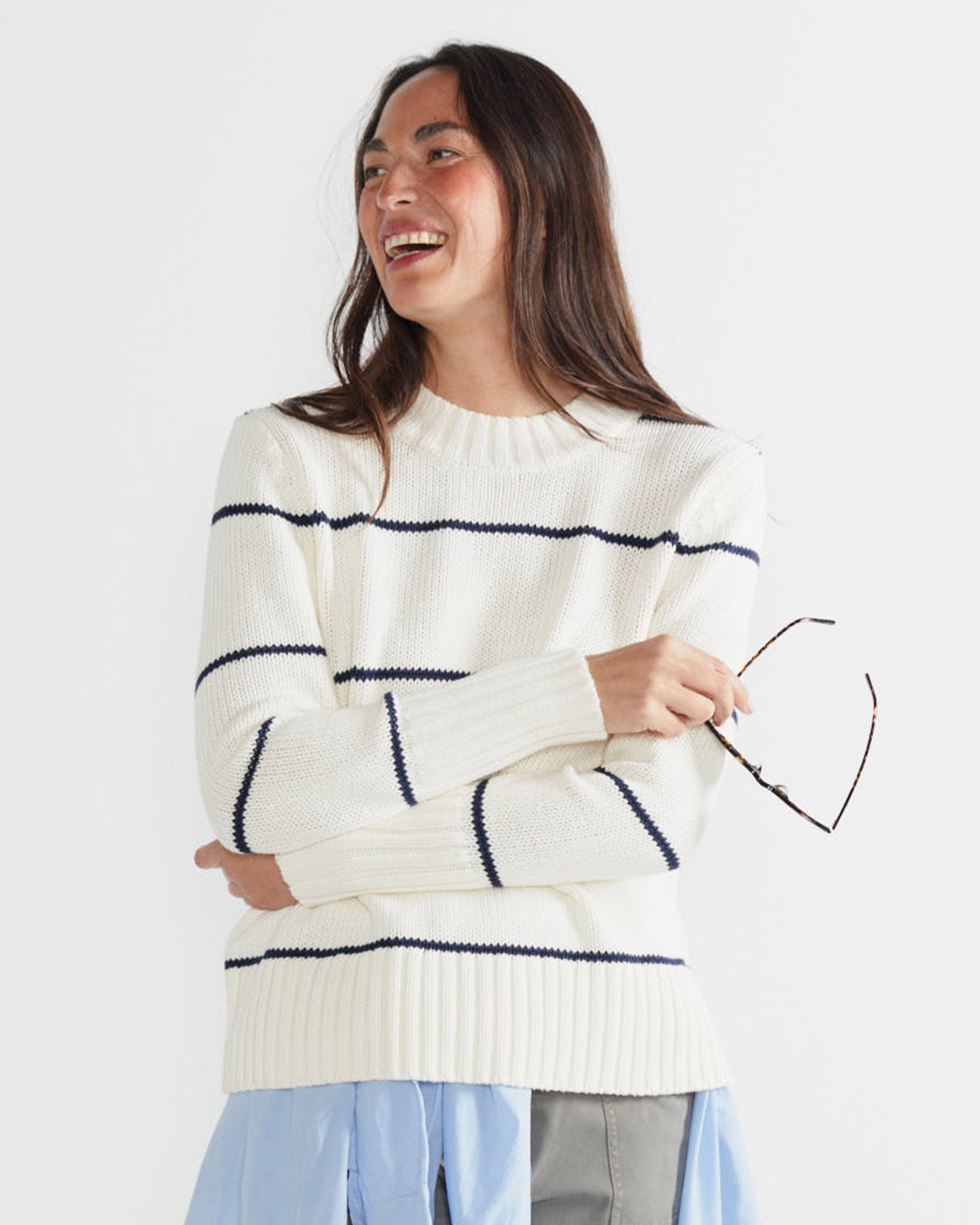 The Tatum - Cream/Navy Ministripe