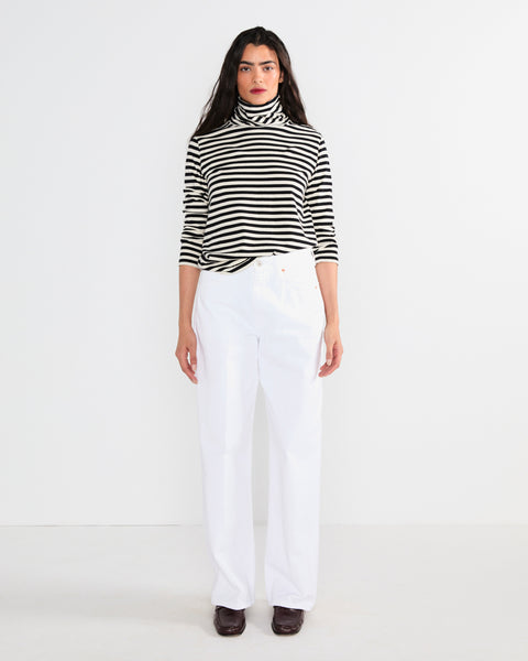 The Striped Turtleneck - Black/Cream