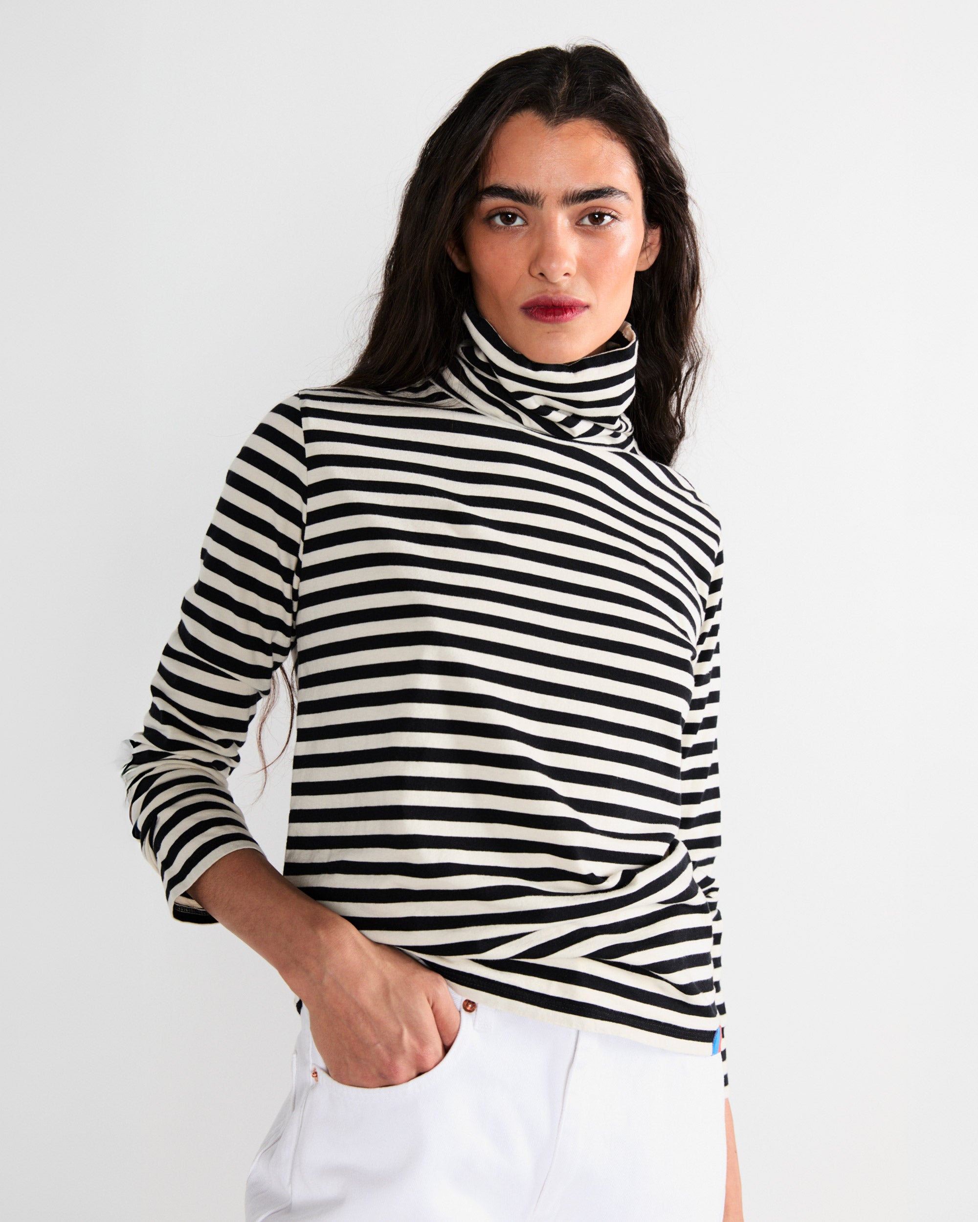 The Striped Turtleneck - Black/Cream