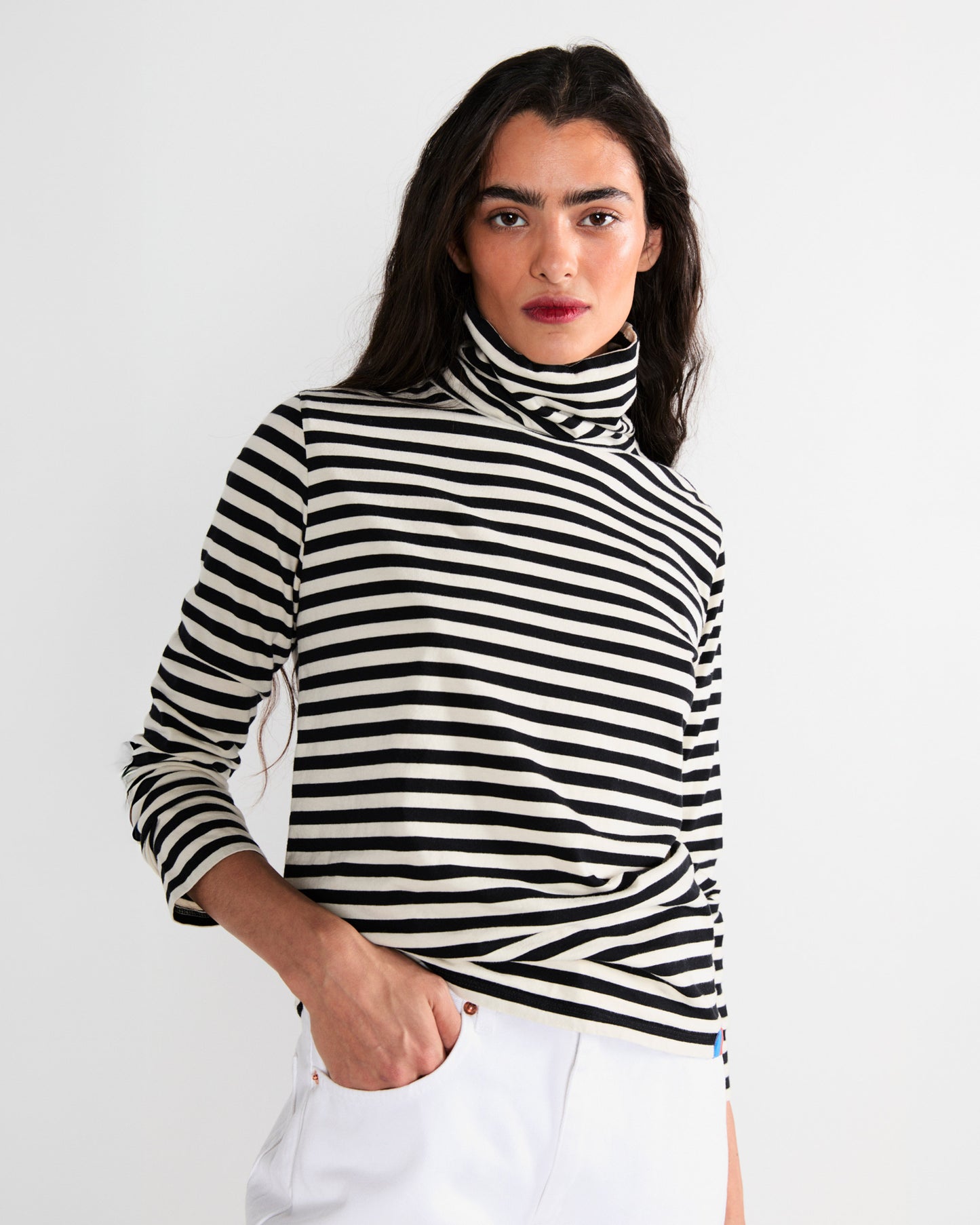 The Striped Turtleneck - Black/Cream