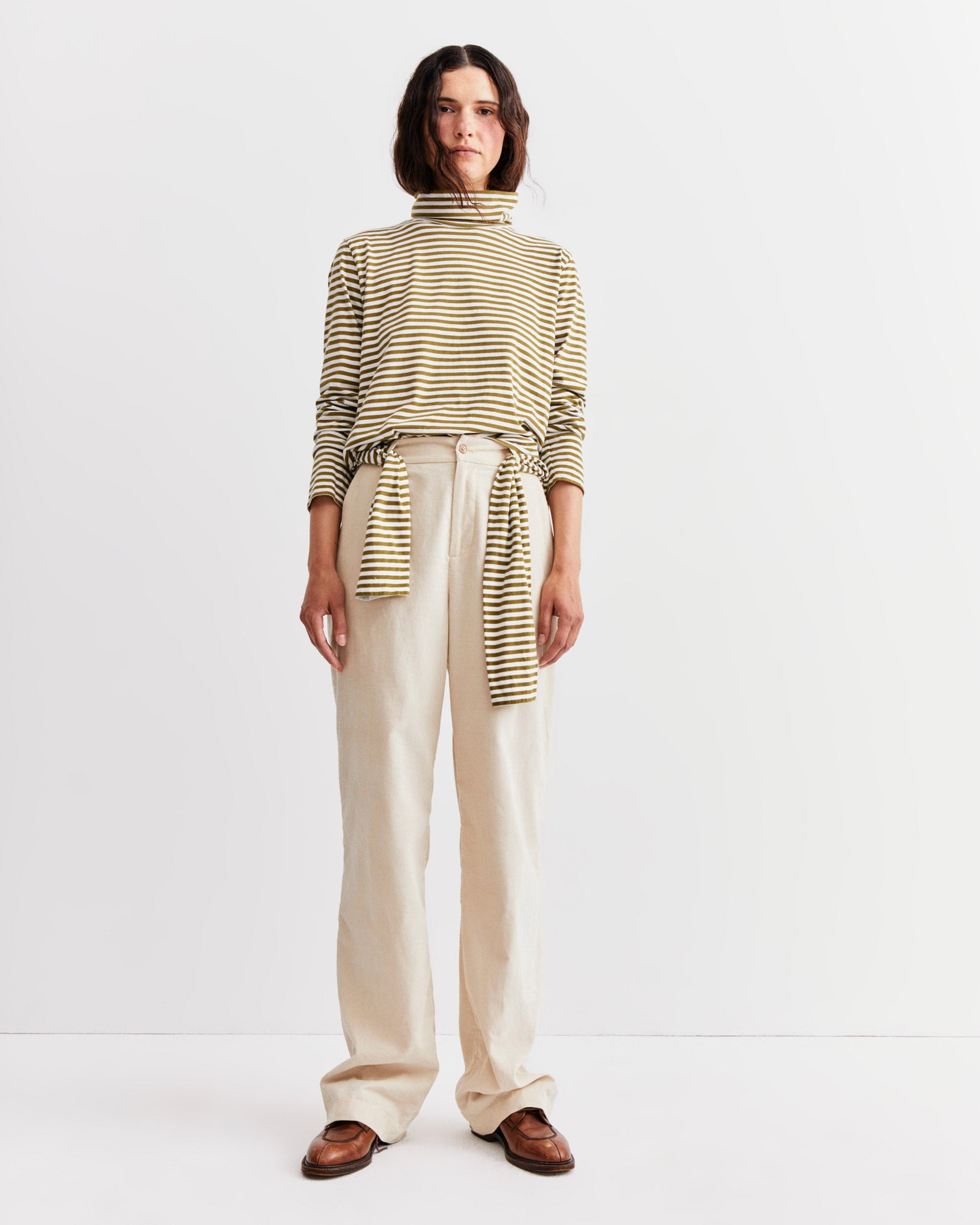 The Turtleneck - Olive/Cream Ministripe