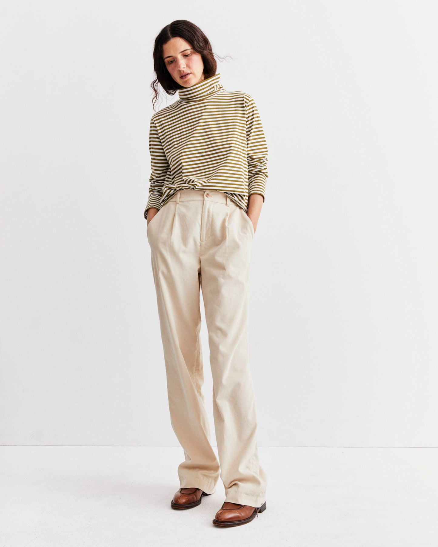 The Turtleneck - Olive/Cream Ministripe