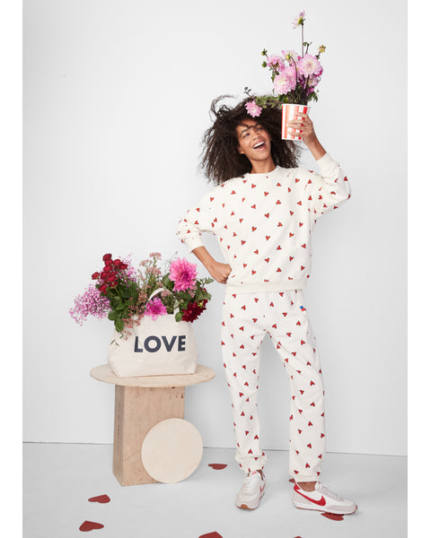The Oversized All Over Heart Sweatshirt - Cream/Red
