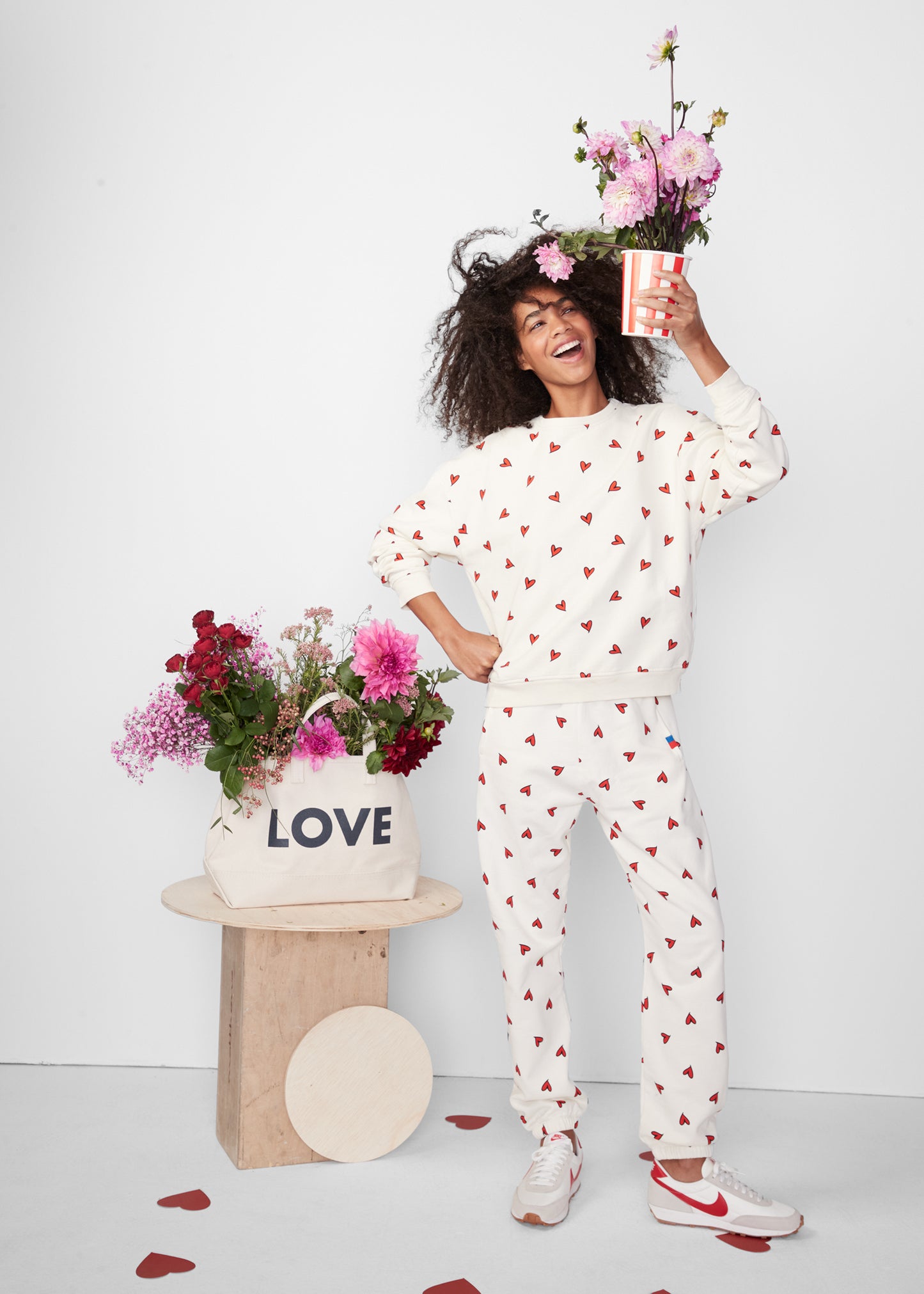 The Oversized All Over Heart Sweatshirt - Cream